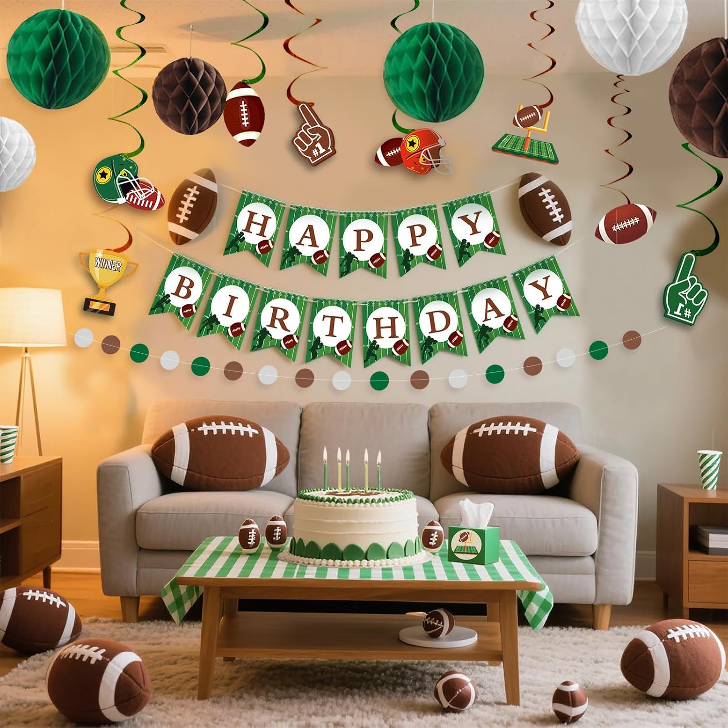 Football Party Decorations Football Hanging Swirl Decorations Football Football Birthday Banner Honeycomb Balls Circle Dots Garland for Football Season Game Day Tailgate Party Home Decor Supplies - Image 4