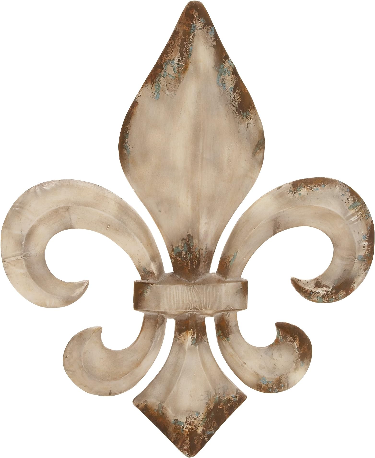 Deco 79 Metal Fleur De Lis Home Wall Decor Wall Sculpture with Distressing, Wall Art 25" x 1" x 30", White