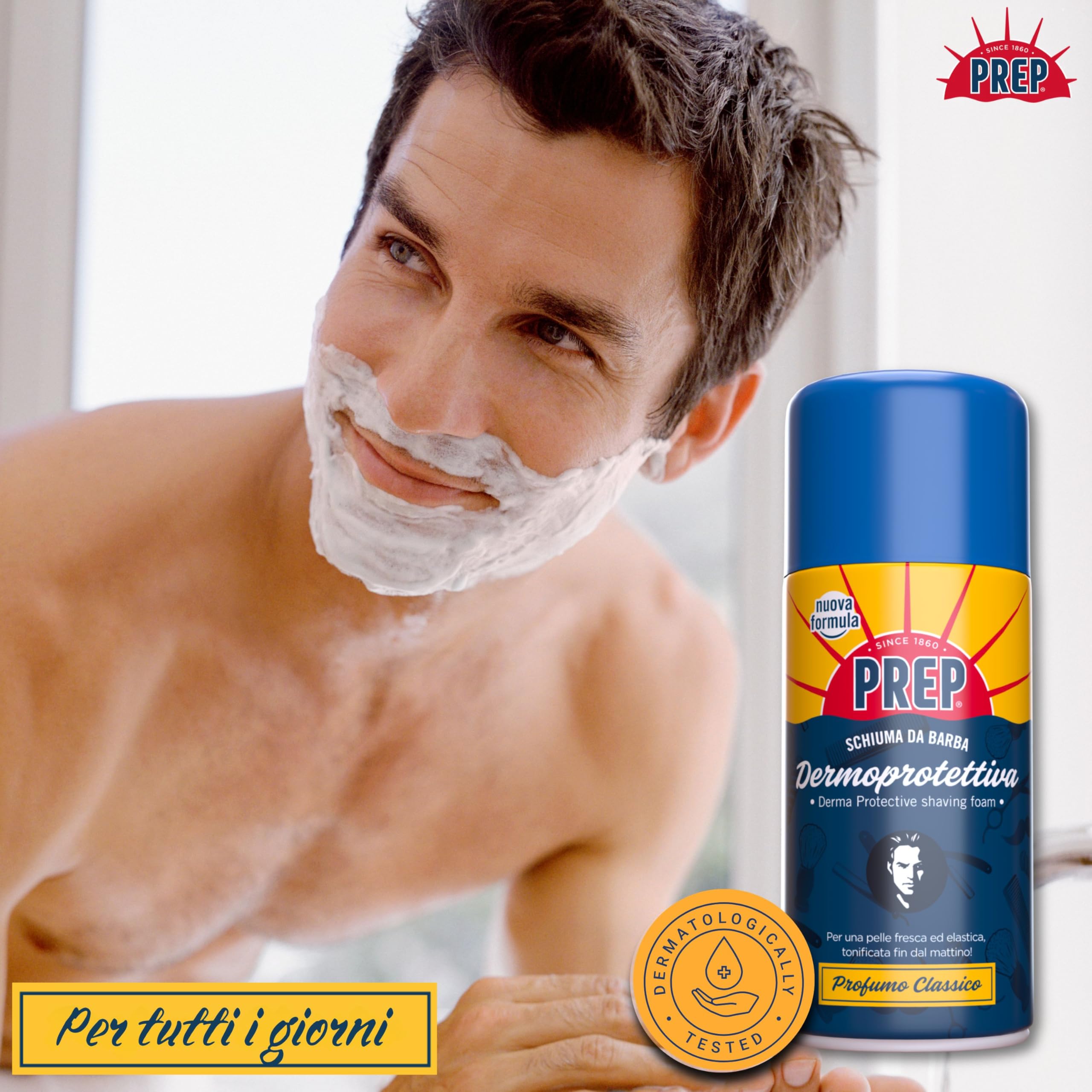Prep, Schiuma da Barba Dermoprotettiva, Rasatura Facile e Perfetta, Per Tutti i Tipi di Pelle, Profumo Classico, 2x50ml