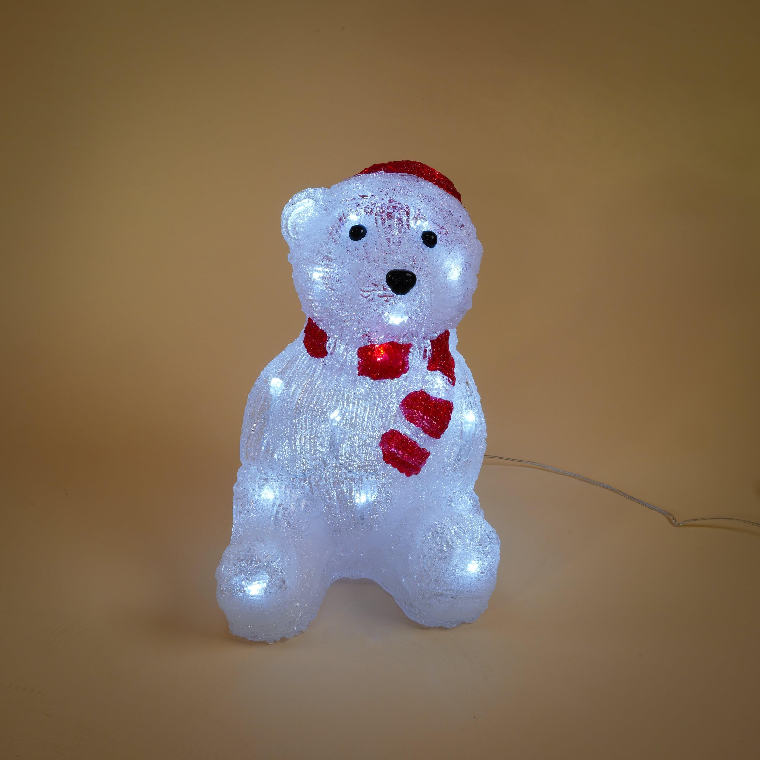esotec Weihnachtsdeko außen, Weihnachtsfigur Garten Solar Eisbär Willy, Leuchtfigur Weihnachten, Winterdeko Garten, 30 LEDs, H=26cm 102123
