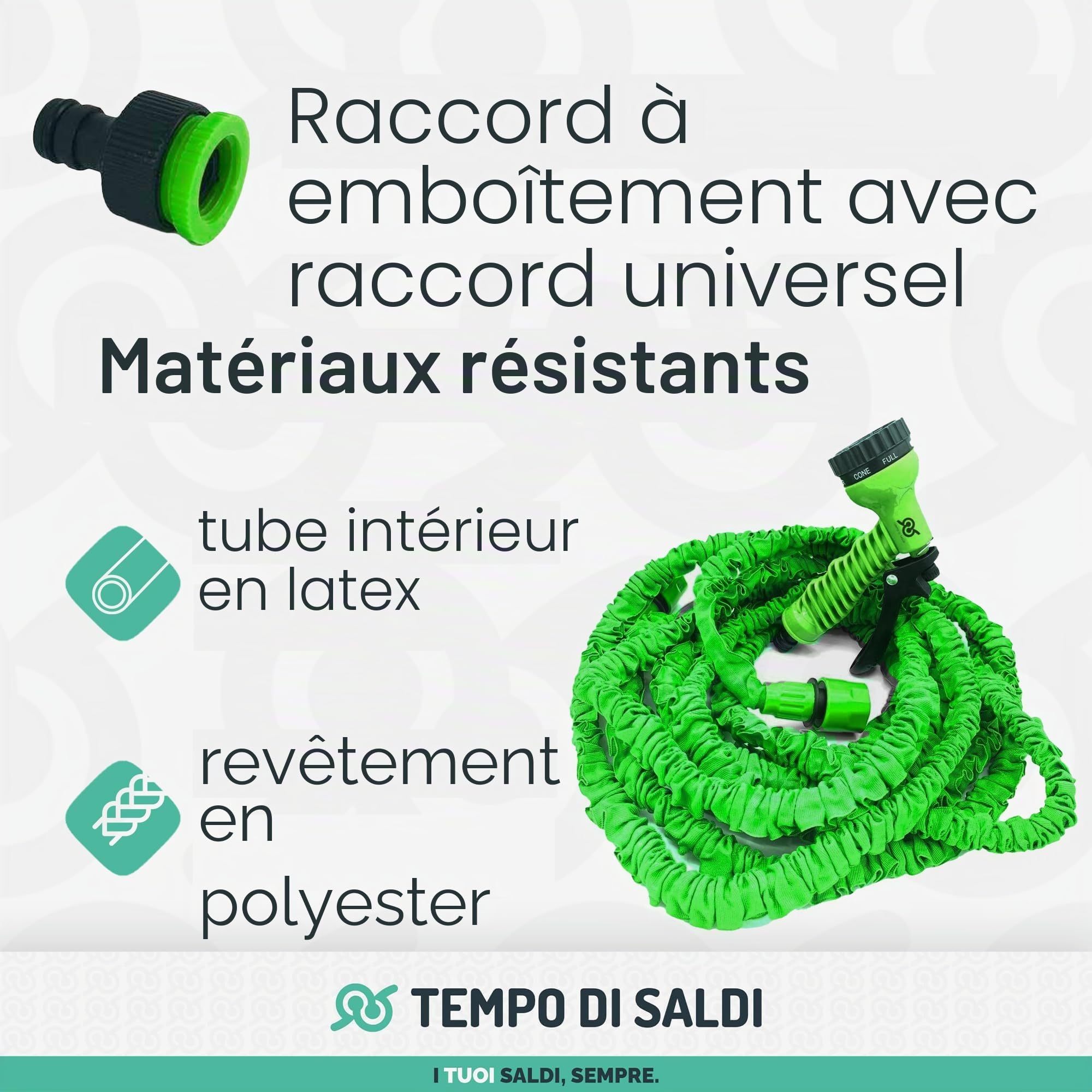 TEMPO DI SALDI Tuyau extensible de jardin de 45 m avec 7 fonctions pour lavage étanche à l'eau