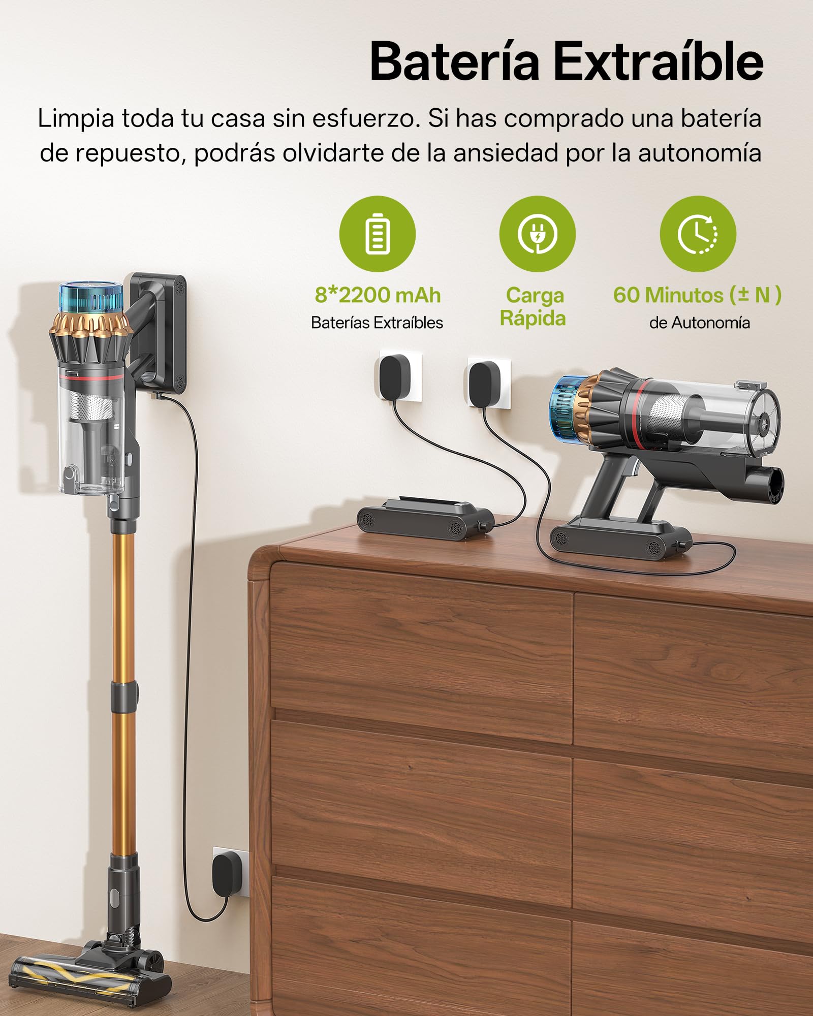 Vexilar Aspiradora sin Cable V14Pro 60kPa/1L/60Min, Multiusos Accesorios,Autoportante,Batería Extraíble,Ligero,Fácil Maneja,Aspirador Escoba Vertical para Suelos/Alfombras/Pelos/Coche