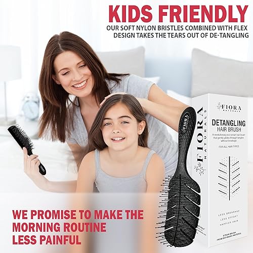Miniatura 4 de Fiora Naturals - Cepillo desenredante 100% ecológico con cerdas ultrasuaves, se desliza por los enredos con facilidad (rosa y negro)