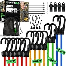 Rhino USA Tendeurs Elastique avec Crochets (28 Pièces) Cordes Bungee Extérieures Lourdes avec Tailles Petites, Courtes et Longues - 4 Clips de Tarp Gratuits, S - Sandow Elastique Résistantes aux UV