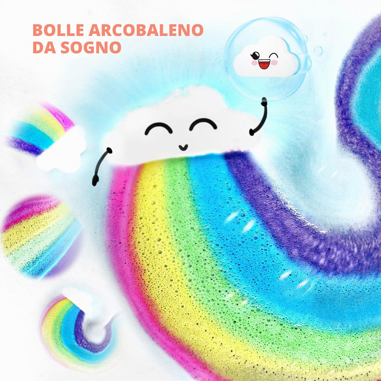 Bombe da bagno arcobaleno per bambini, palline da bagno per ragazze, 2 grandi bombe da bagno fatte a mano, regalo di compleanno per bambini e donne