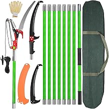 30 Ft Manual Pole Saw, Extendable Tree Pruner Blade and Scissors Set with 9 Fiberglass Handles, Long Branch Pruner Retractable for Backyard and Garden, Bush Cutting and Pruning of Palm Trees