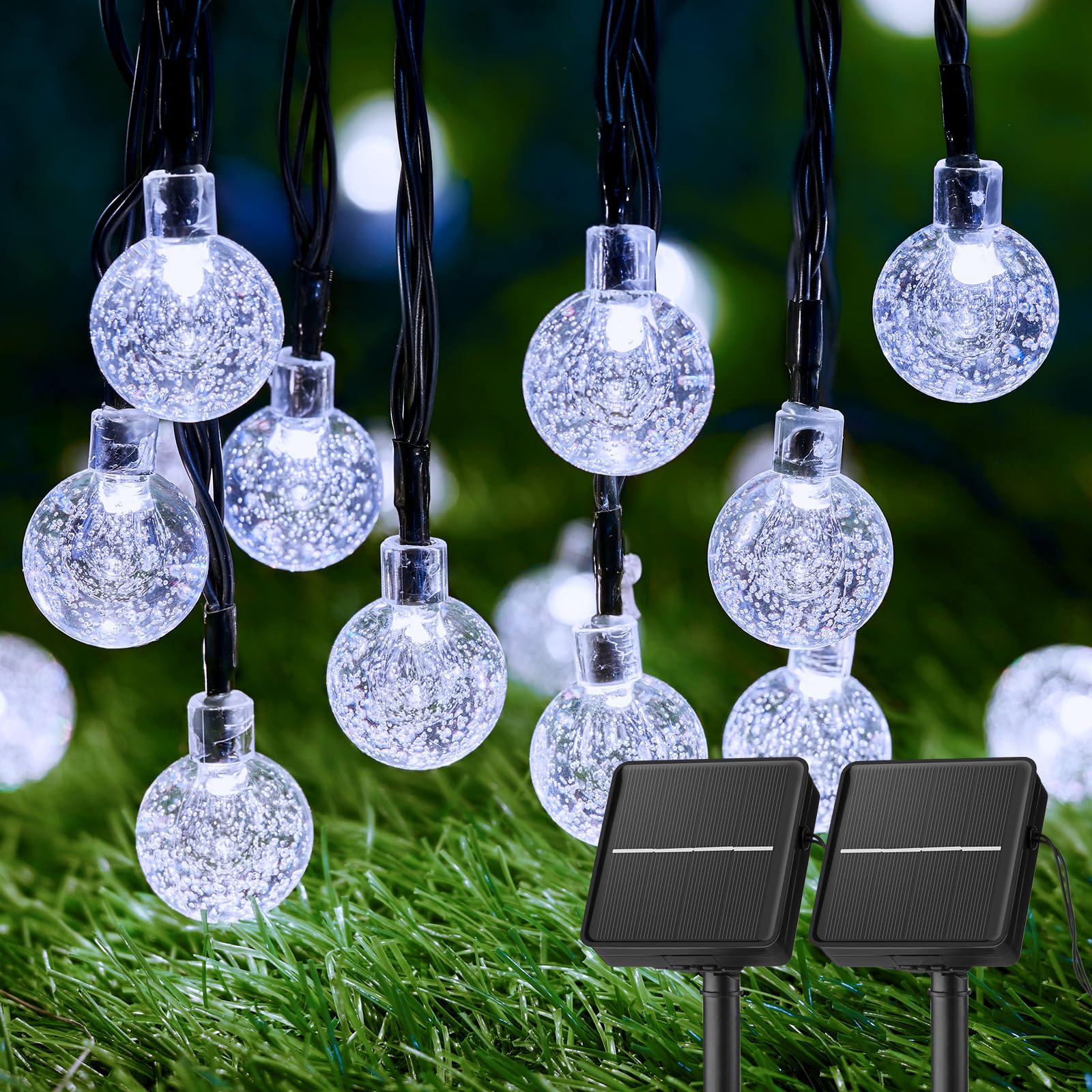 Brightown 2-Pack 120 LED 72 FT Solar String Lights Outdoor, Waterproof Solar Powered Patio Lights with 8 Lighting Modes for Garden Yard Porch Wedding Party Decor (Pure White)