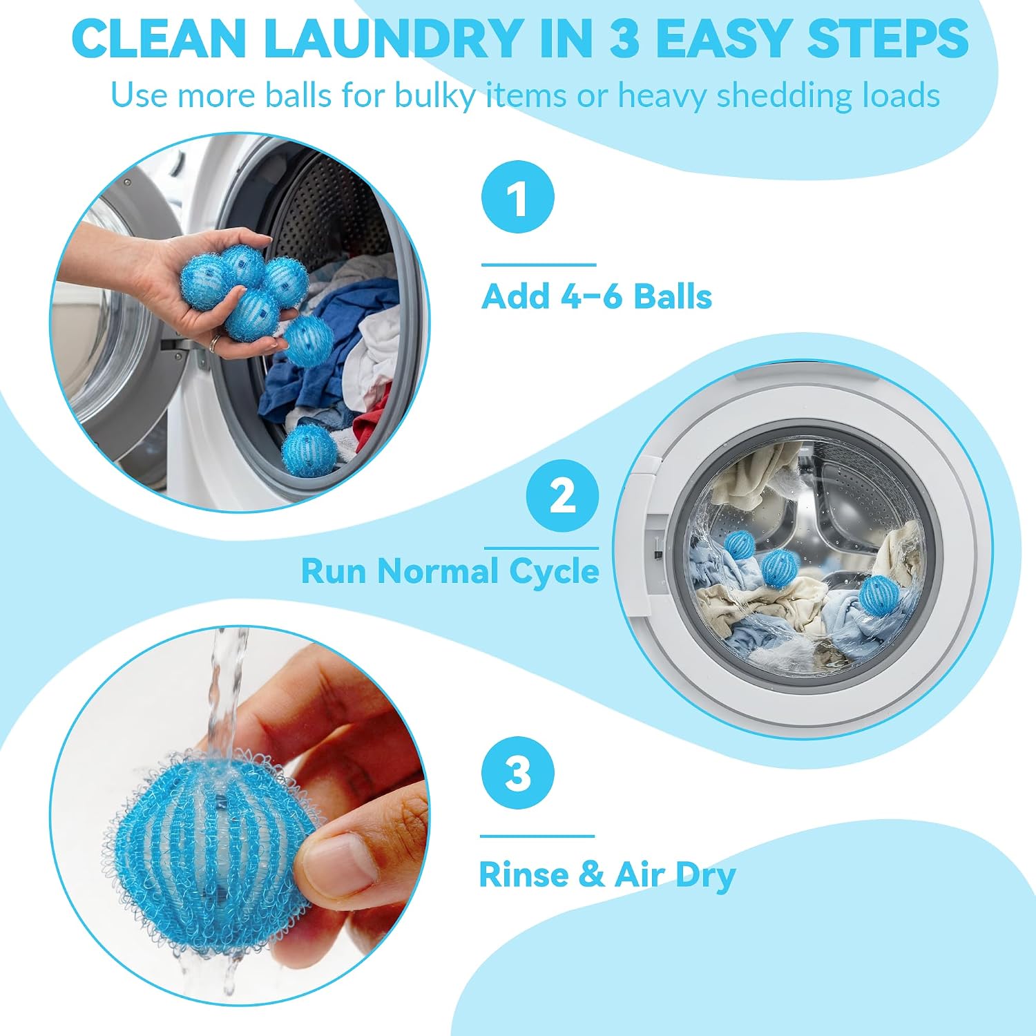 12 Pack Pet Hair Remover for Laundry, Reusable Dog & Cat Hair Catcher, Washer & Dryer Safe Laundry Balls, Anti-Tangle Design, Helps Remove Lint & Fur from Clothes, Bedding & Blankets (Blue)