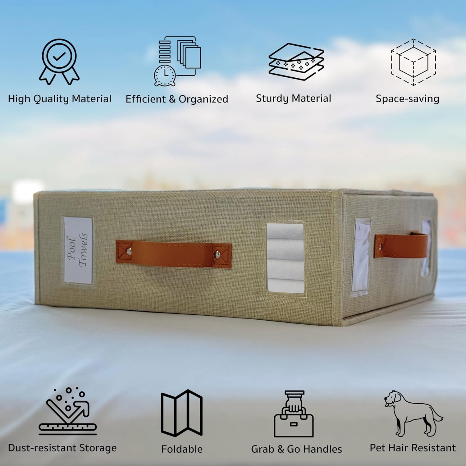 2-Pack Set Bed Sheet Organizer – Premium Linen Storage with PU Leather Handles & Dual Labels | Fits King/Queen Sheets | Closet, Underbed & Shelf Use | Closet Organizers and Storage (Beige)