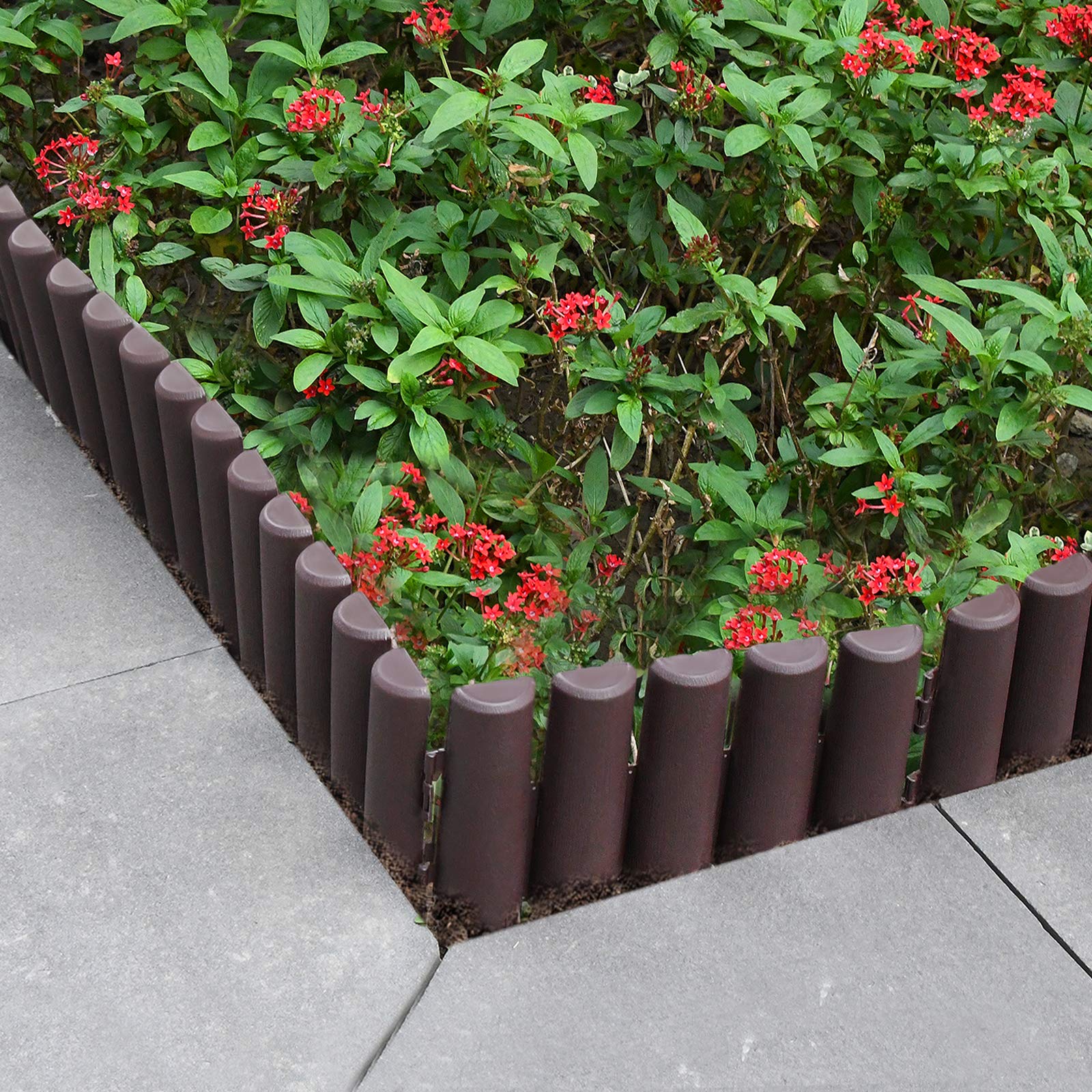 HENGMEI Bordatura per aiuole, 11,2 m, 40 pezzi, in plastica, effetto legno, Bordo in Plastica Flessibile per Giardino, 1 elemento (lunghezza x altezza): 28 cm x 24 cm