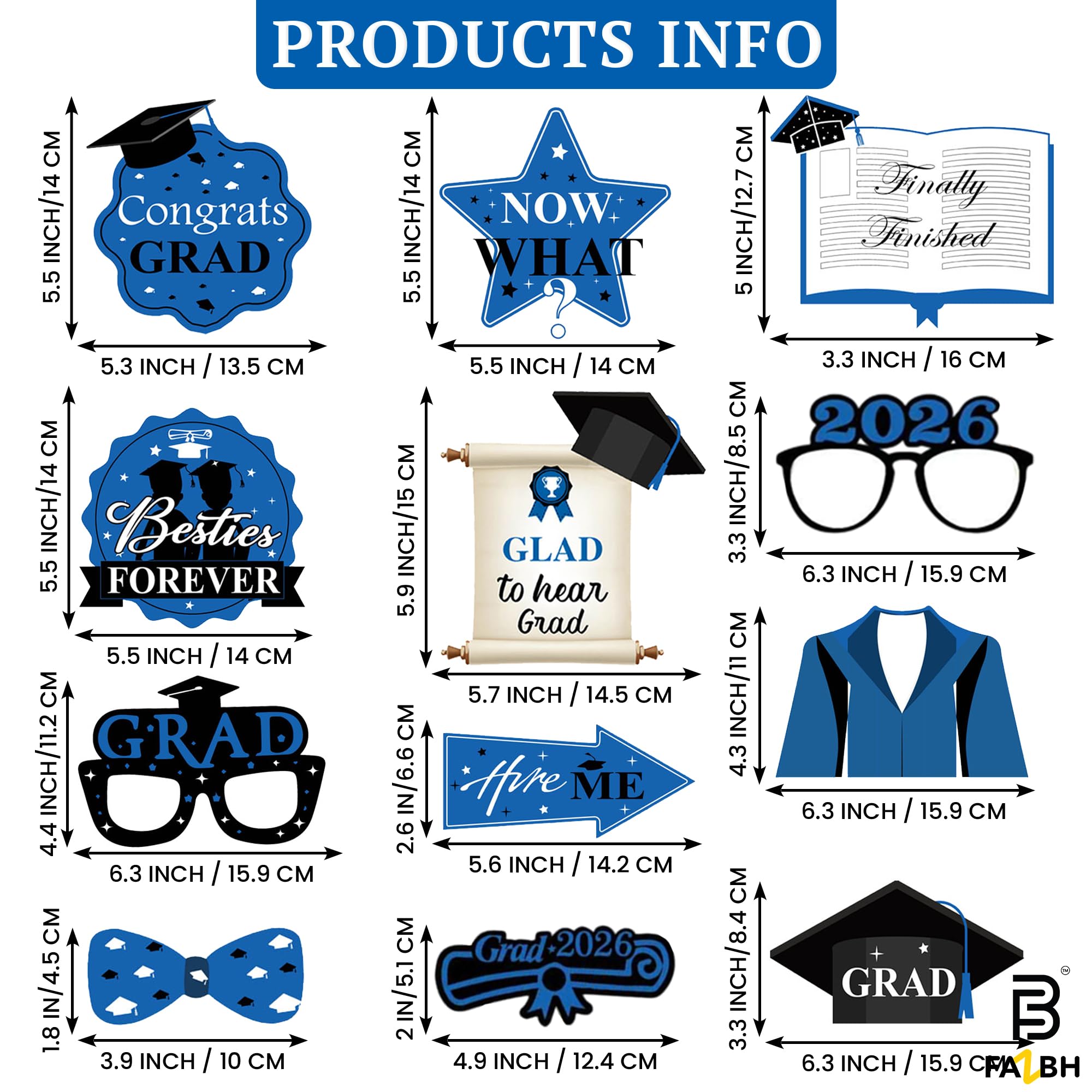 Juego de 36 accesorios y lentes para cabina de fotos de graduación, accesorios de graduación 2025 para sesión de fotos, accesorios de fotos de graduación, decoraciones de graduación