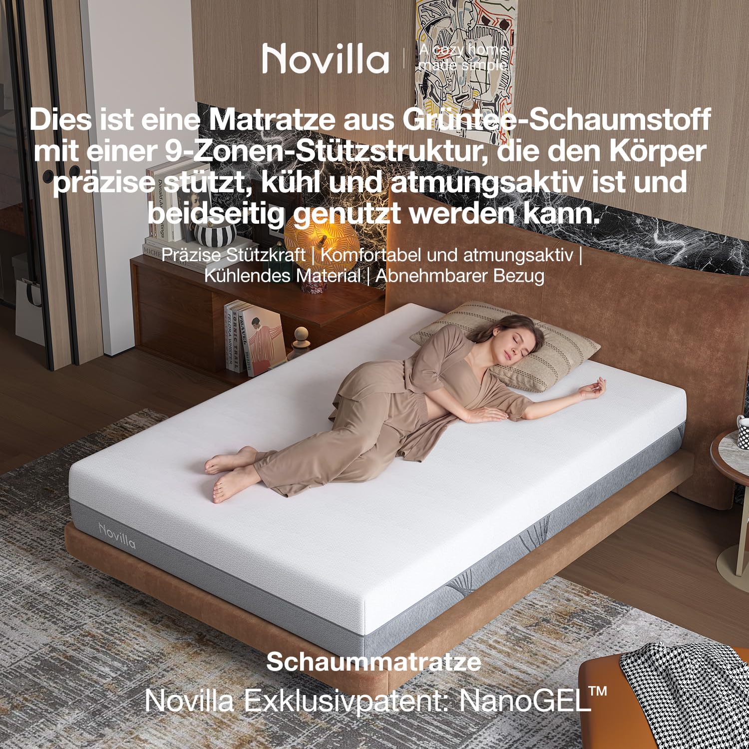 Novilla Matratze 140x200 cm, 2 in 1 Härtegrade H3 & H4, Kühlende & atmungsaktive 9-Zonen-Schaummatratze, atmungsaktiv & temperaturregulierend Kaltschaummatratze, Öko-Tex Zertifiziert, Höhe 25cm