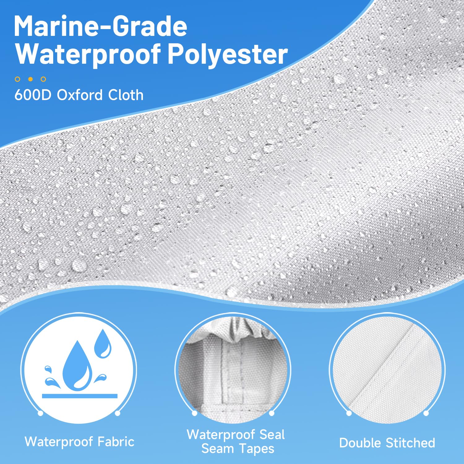Funda para Barco con Remolque de 6,1 a 6,7 m, Lona Impermeable de poliéster 600D Resistente, de Grado Marino, con Bolsa, Apta para Casco en V, trimarán, lancha de Pesca y Proa Abierta, Plateado