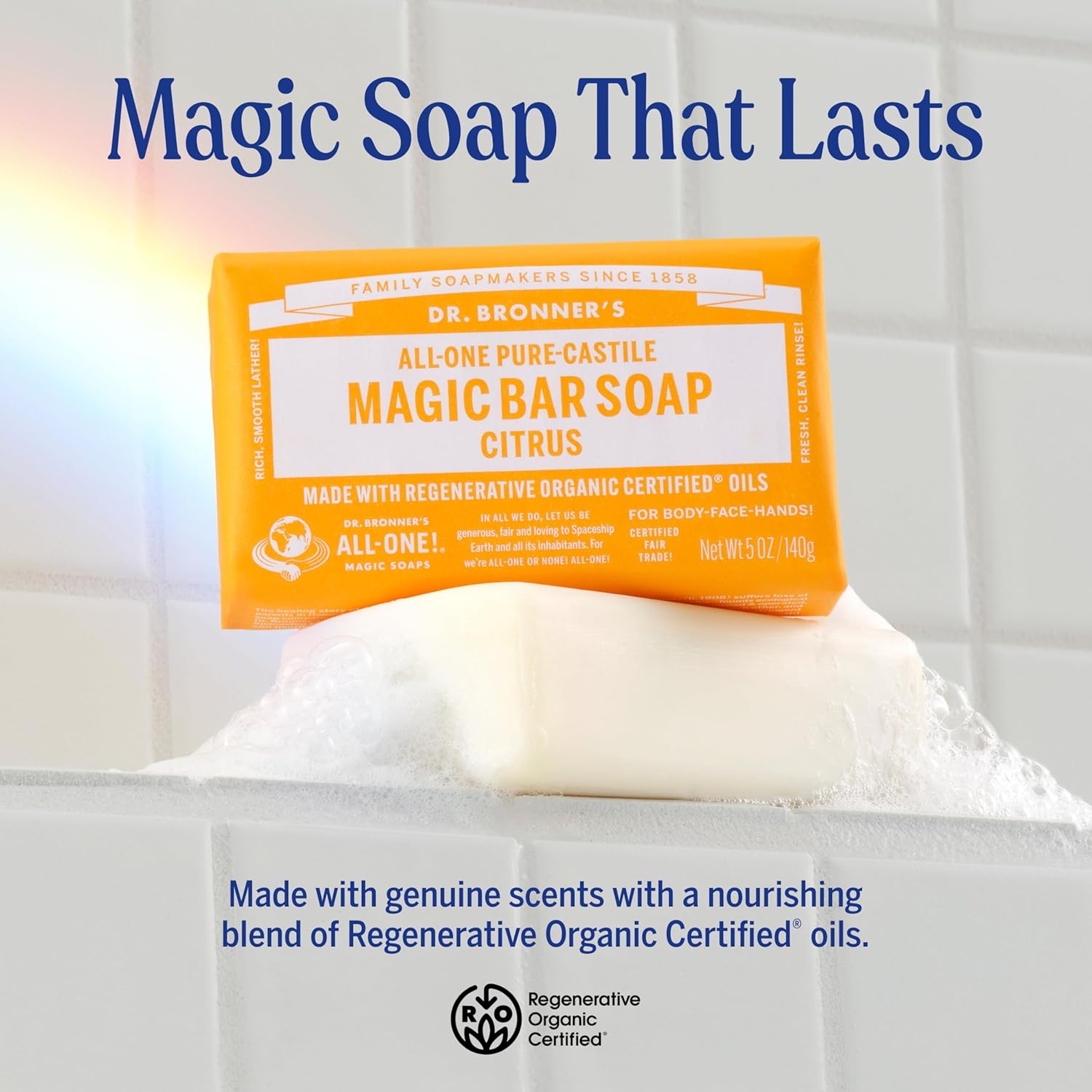 Dr. Bronner's Pure-Castile Magic Soap Bar (Citrus, 5 oz, 6-Pack)- Bath Soap with Regenerative Organic Certified Oils - For Face, Body & Hair - Gentle, Vegan - Bars for Men & Women - Image 2