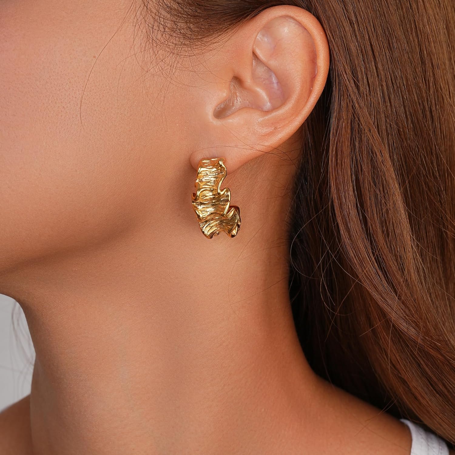 14K Gold Flower Earring for Women Geometric Chunky Leaf Drop Dangle Earrings Statement Twisted Stud Earring Fashion Jewelry Gifts - Image 8