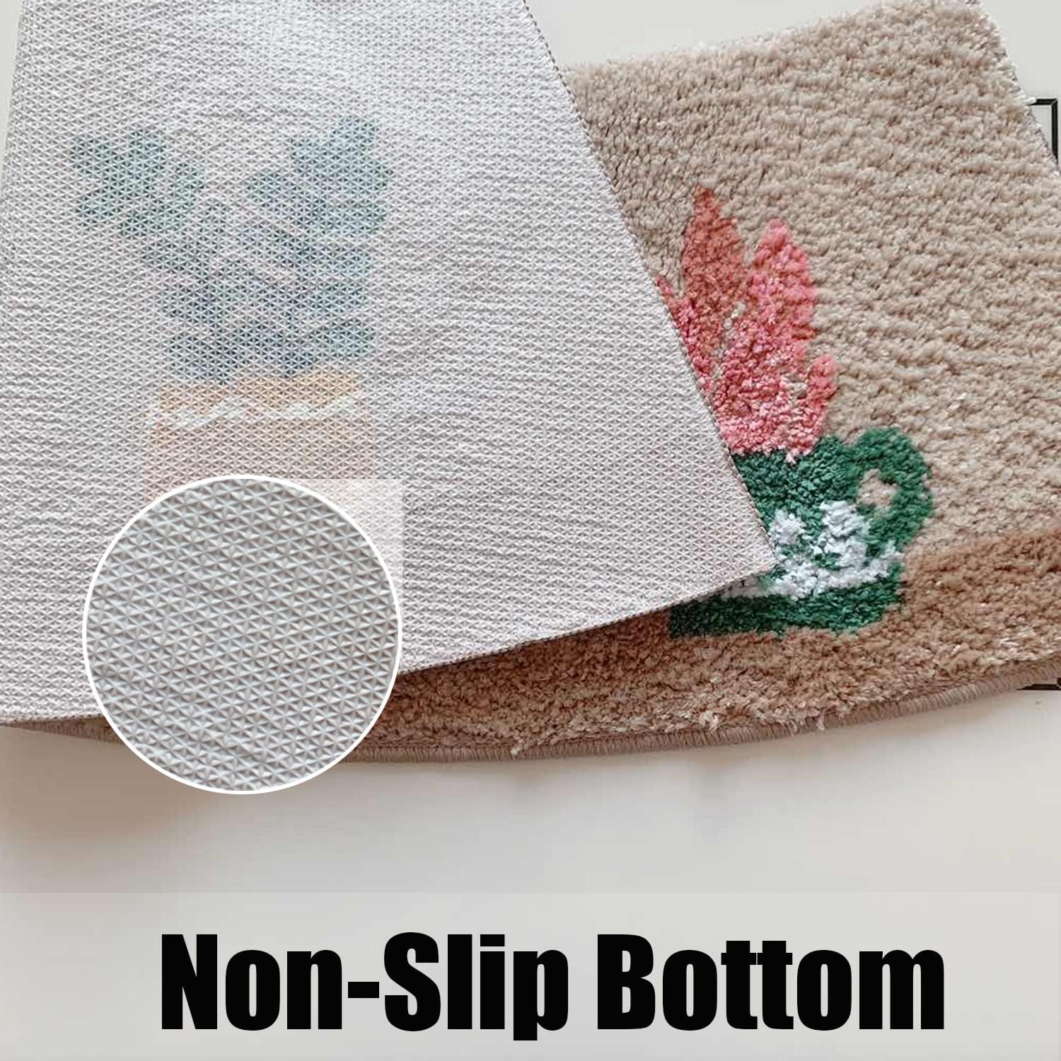 Curved Bath Rug, Corner Shower Mats Anti-Slip Bathroom Carpet Rugs Quadrant Curved Bath Rug Fanned Shower Mats, with Non-Slip Bottom, Absorbent, Washable, 17.7x39.4in