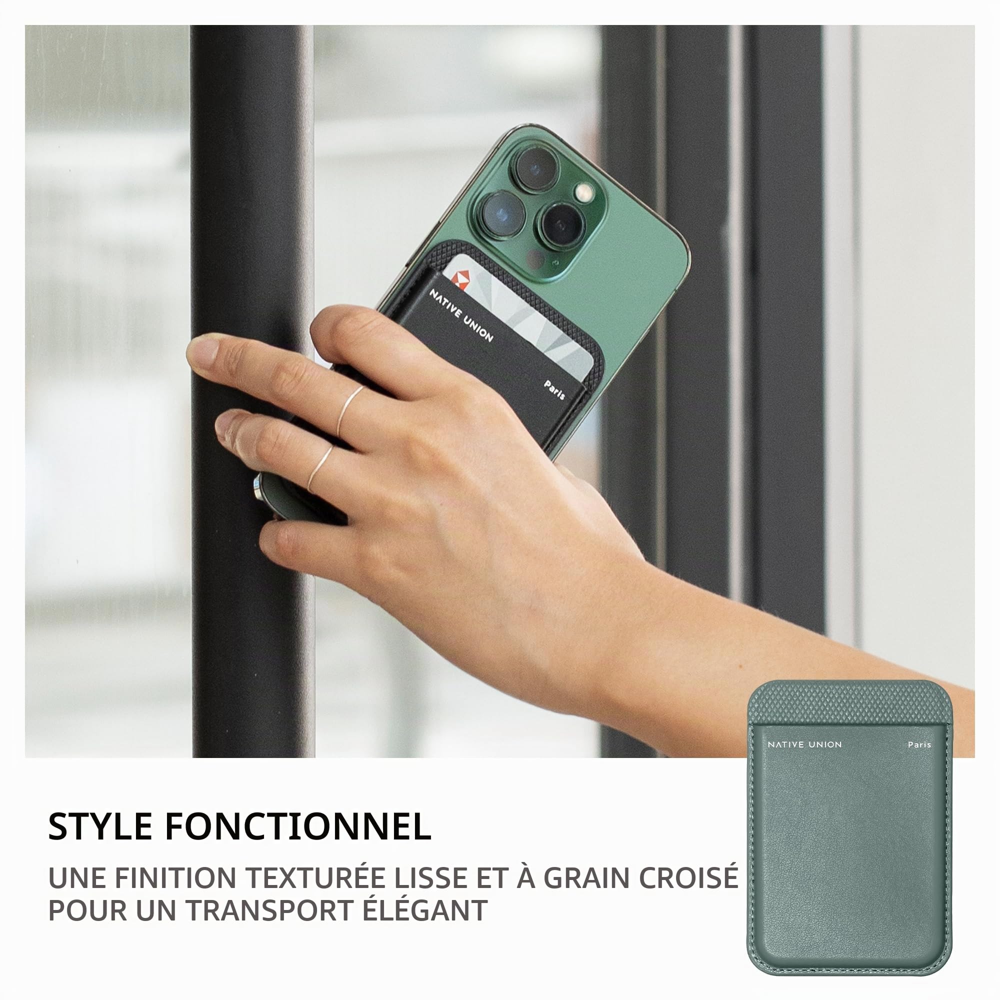 Native Union (Re Classic Wallet | Magnétique – Porte-Cartes MagSafe pour iPhone Air, 17, 16, 15 – Ultra sécurisé & Extra Fin – Stocke 3 Cartes – Matériaux durables & recyclés (Vert Ardoise)