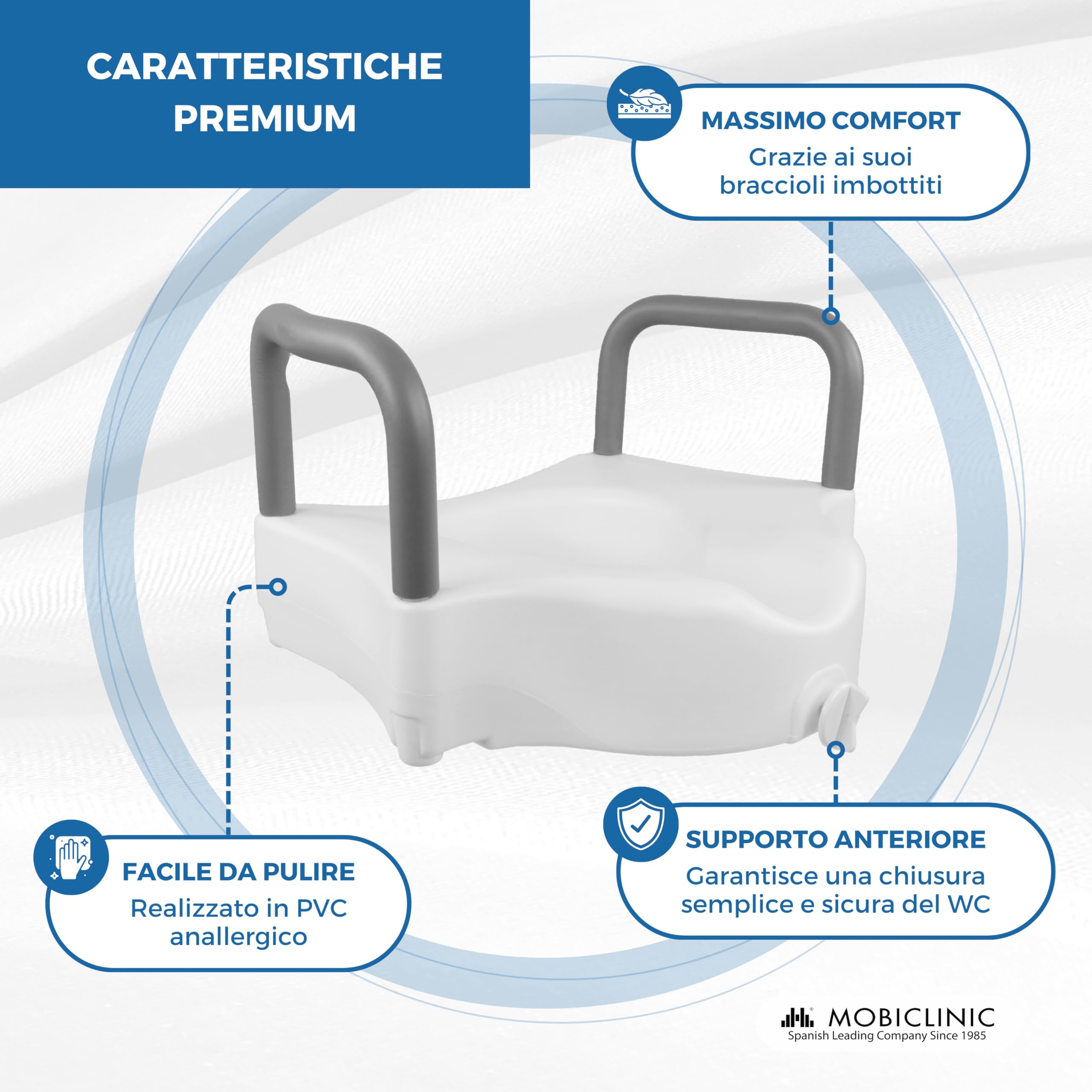 Mobiclinic, Rialzo per wc, Cibeles, Alza water anziani, Marchio europeo, Braccioli imbottiti, Con maniglie, Ausili il bagno, Disabili, Mobilità ridotta, Bidet, 10 cm