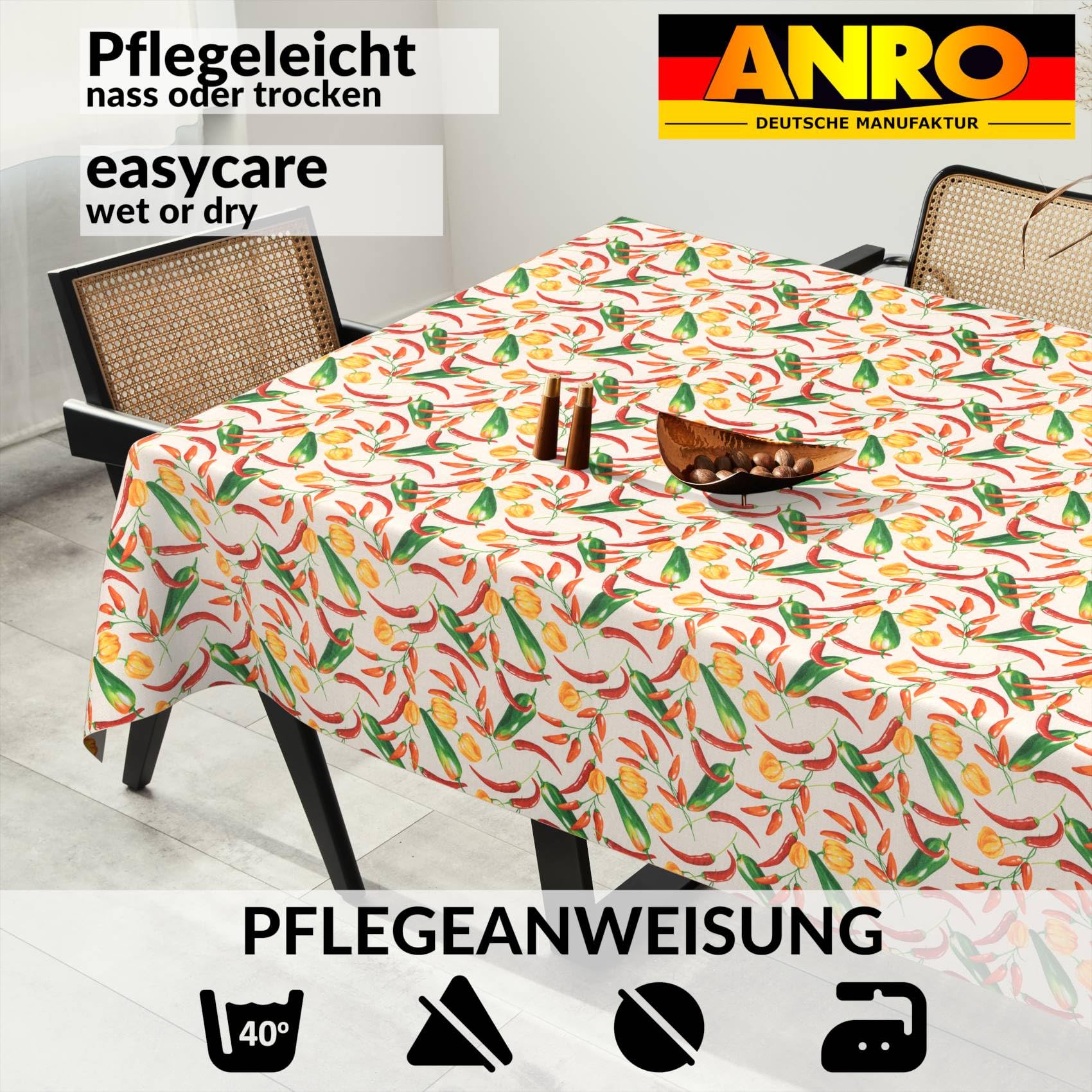 Tablecloth, Fabric, Washable, Easy Care, Lotus Effect, Dirt and Water-Repellent for Indoor and Outdoor Use 100 x 140 cm - Image 4