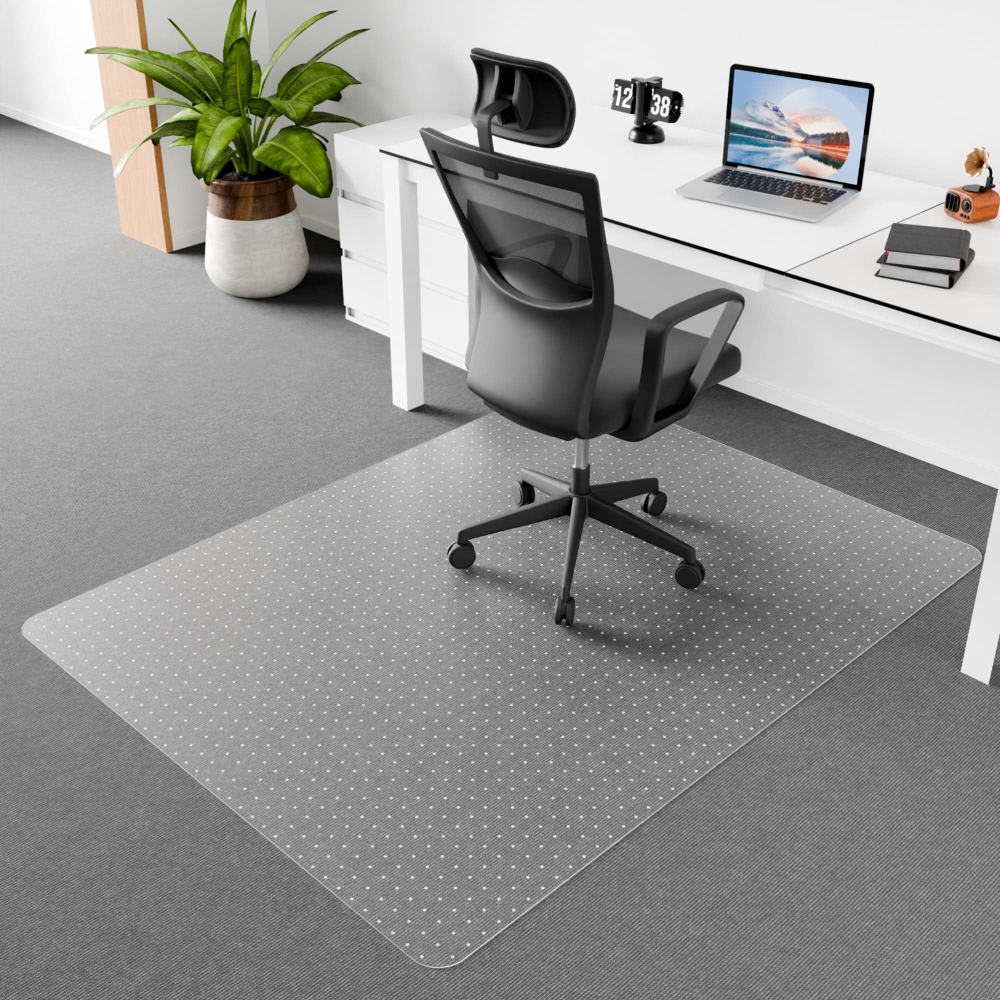 large office chair mat for carpeted floors, 60" x 46" low pile carpet protector for desk chair, sturdy clear plastic floor mat for rolling chairs (rectangle)