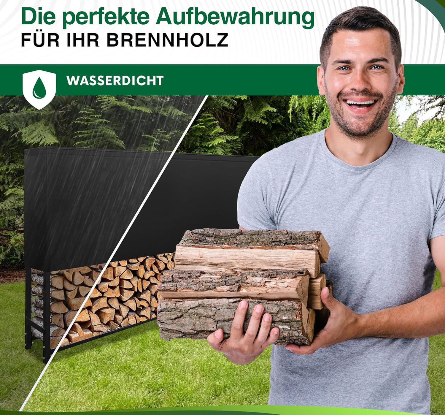 WIELS® Brennholzregal außen 400x25x115cm, Kaminholzregal Metall + Abdeckung, Kaminholzunterstand 1400kg Wasserdichter Holzlager Holzstapelhilfe für Garten Terrasse (400x25x115cm)