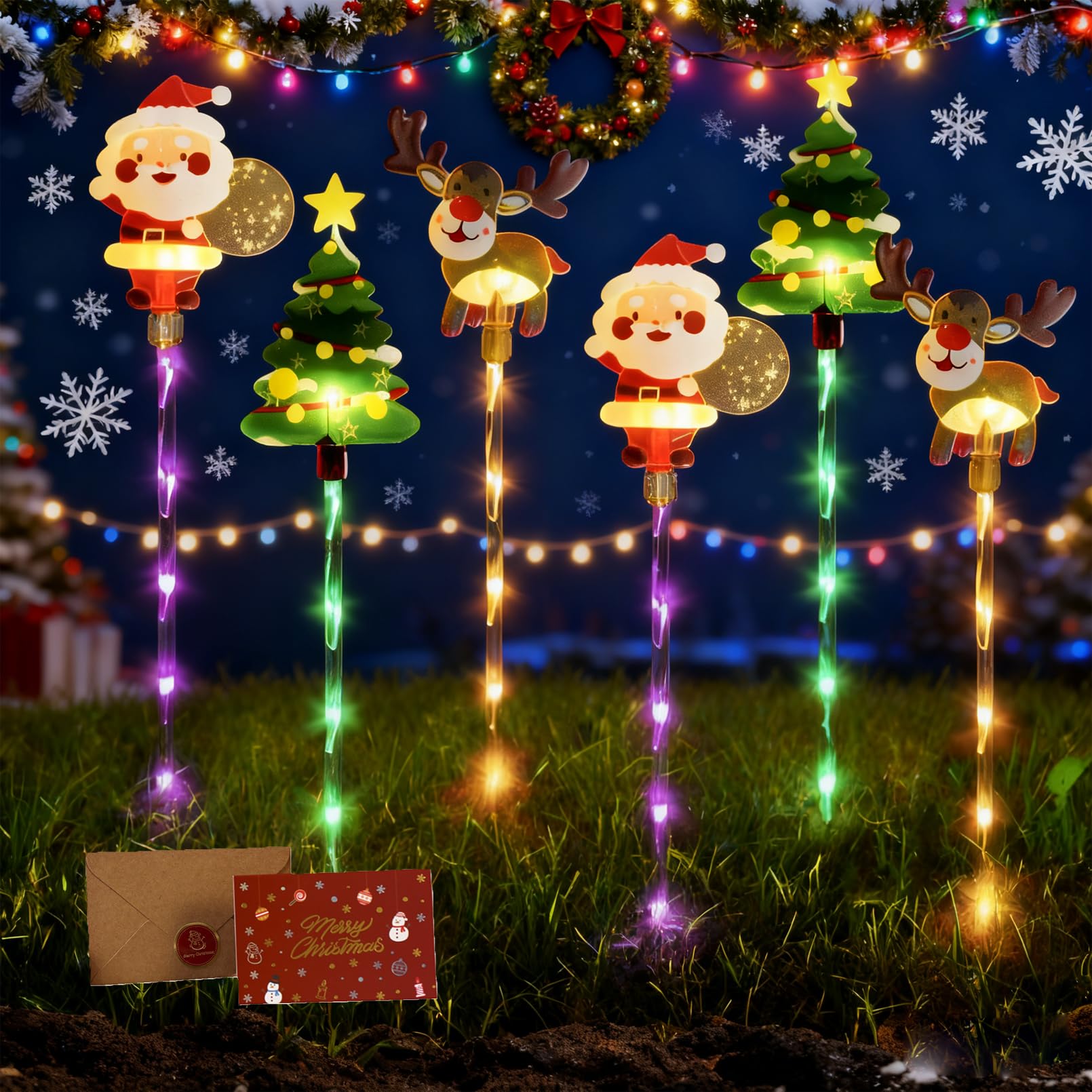 Luci natalizie a energia solare, confezione da 6, luci decorative a LED per esterni, con due opzioni di alimentazione per cortile, portici, alberi, efficienti dal punto di vista energetico e