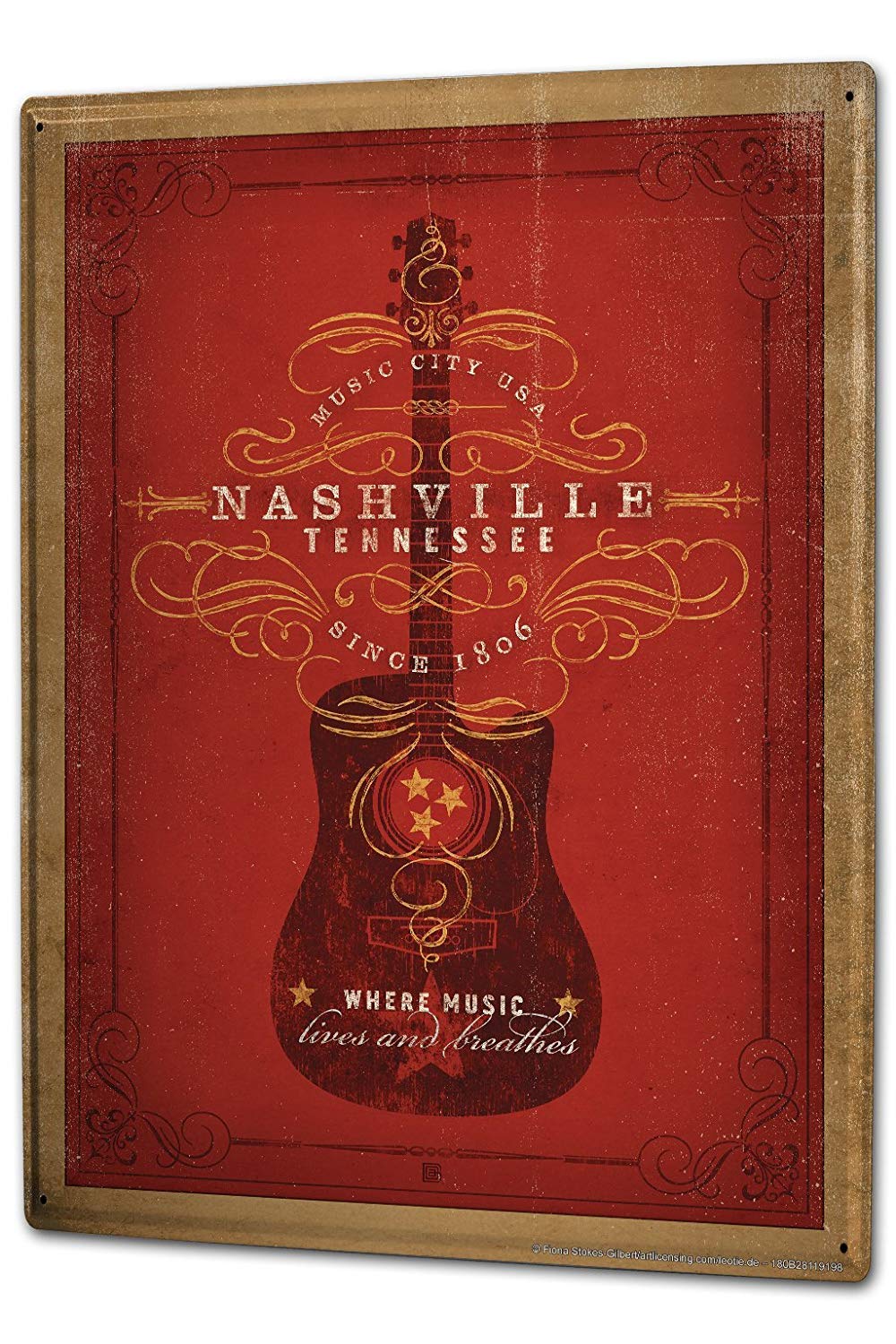 Tin Sign Retro Guitar Nashville Tennessee Vintage Metal Sign 8X12 Inches