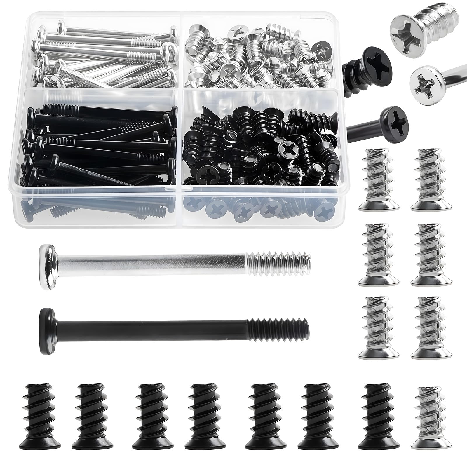 Zmbroll Case Fan Long Short Screws 160Pcs Long and Short Screw (#6-32x32mm, M5x10mm) PC Computer Chassis Fan Components Radiator Fan Cooling Fan Mount Screws Set Black and Silver