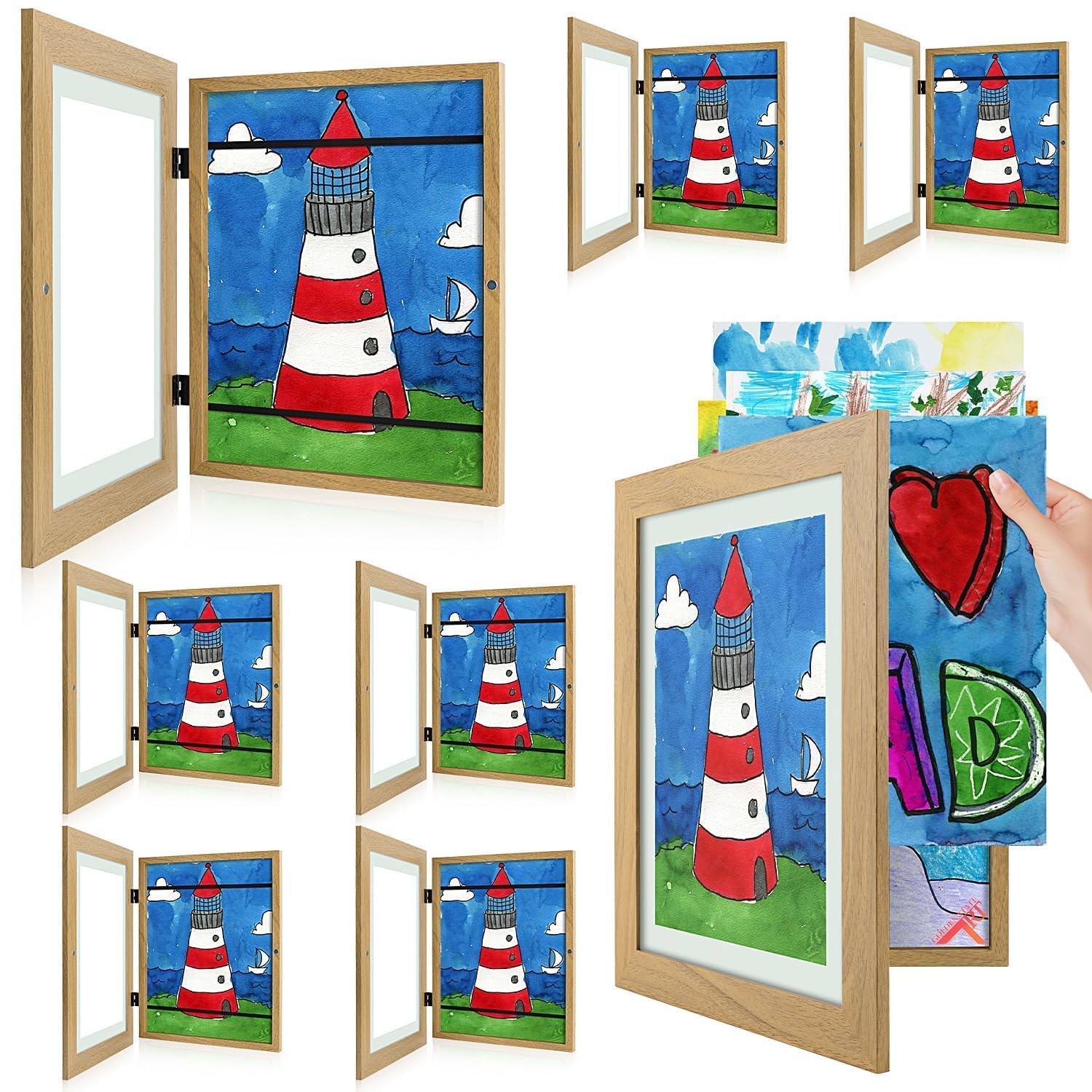 8 Pack 9x12 Front-Opening Kids Artwork Frames Changeable (Brown)