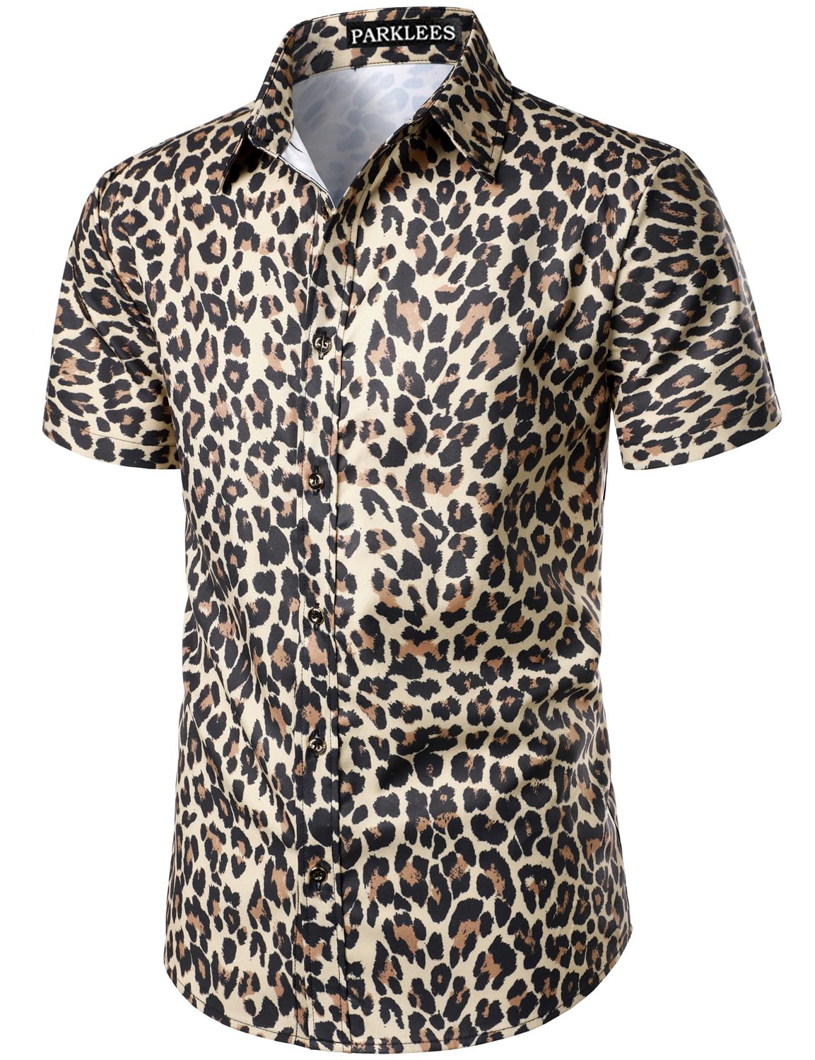 PARKLEES Chemise décontractée à manches courtes pour homme Imprimé léopard