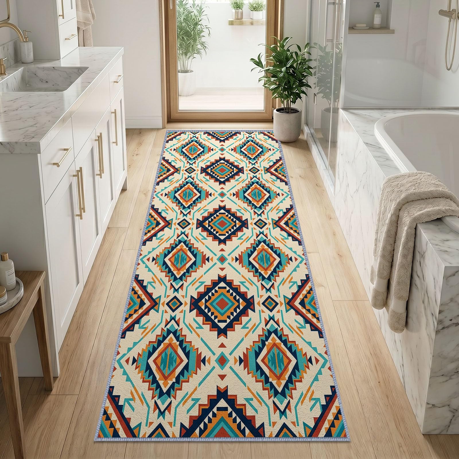 Style Autochtone Sud Ouest Tapis Couloir Lavable en Machine 60x240cm