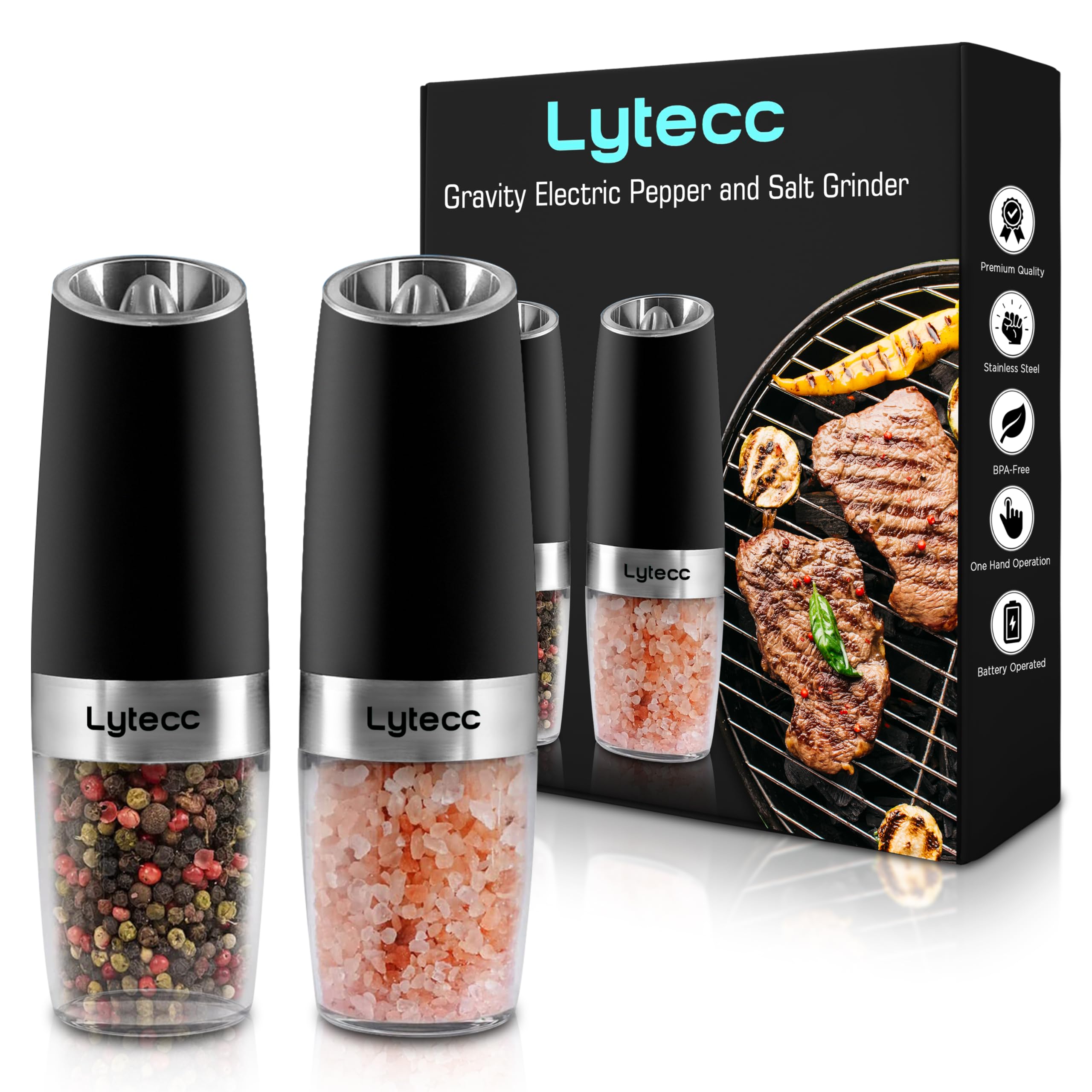 Lytecc Gravity Electric Salt & Pepper Grinder Set Salt and Pepper