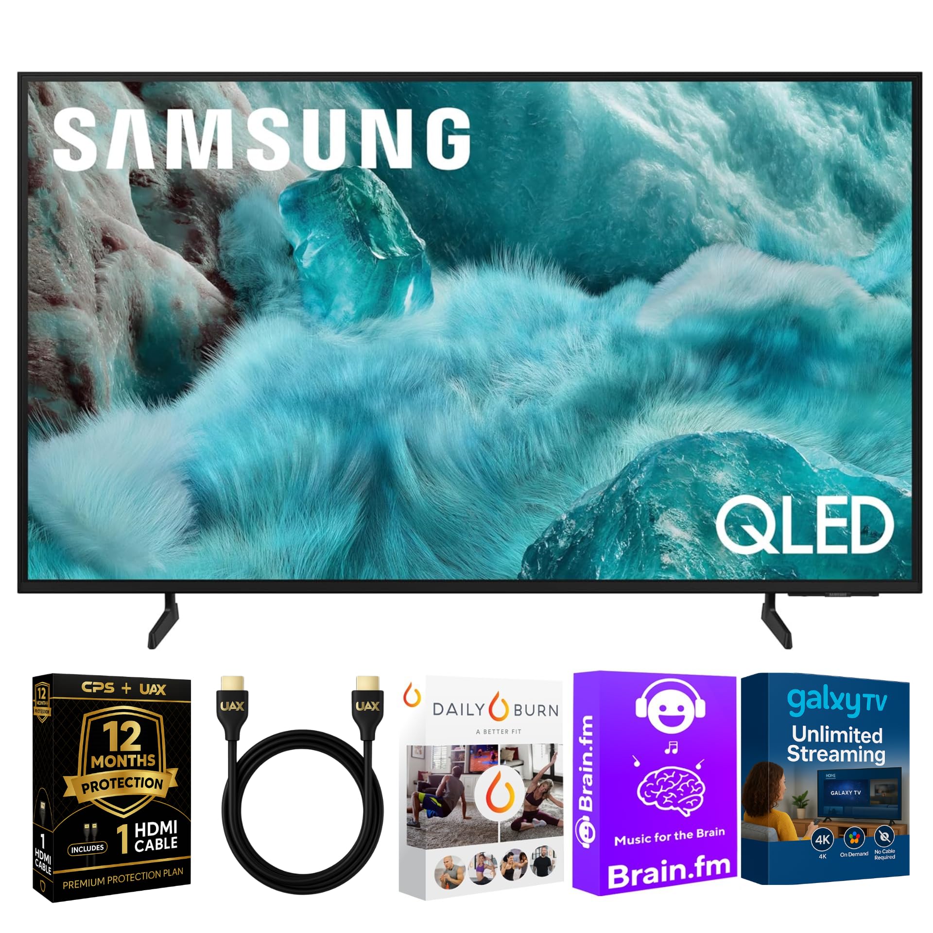 Samsung 50-Inch Q7F Series QLED 4K UHD Smart TV - HDR10+, Alexa Build-in, Bluetooth w/ 12 Month CPS Protection Plan, AUX HDMI Cable, Streaming Bundle