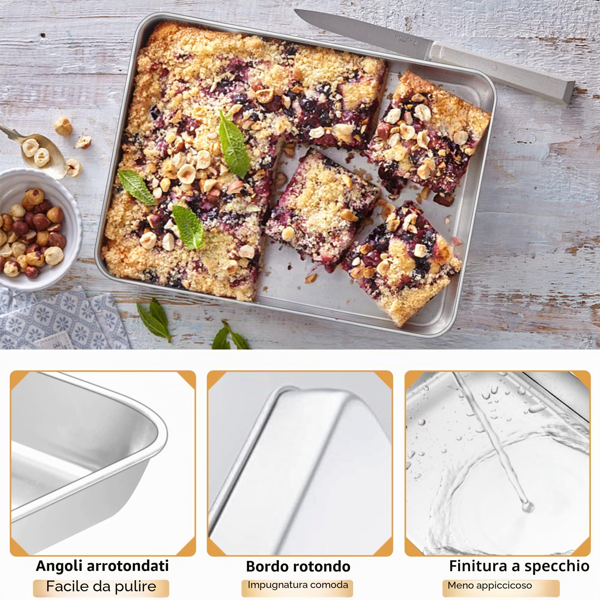 HaWare - Teglia da forno, set da 2 pezzi con 50 fogli di carta da forno, in acciaio inox, 40 x 30 x 2,5 cm, rettangolare, per cuocere e cucinare, atossico e sano, lavabile in lavastoviglie