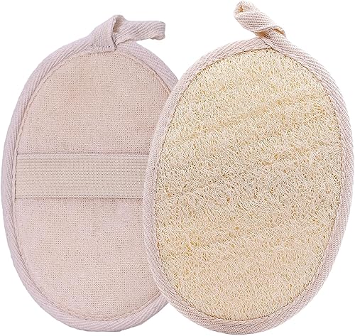Natural Loofah Body Scrubber - 2 Pack Exfoliating Shower Sponge