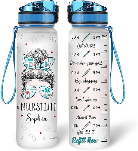 Vista 50 de Hyturtle Botella de agua motivacional personalizada con texto en inglés "She Works Willingly With Her Handy Proverbios", regalo para enfermeras