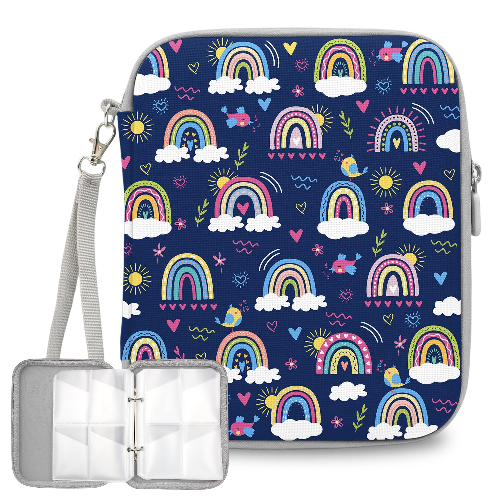 Rainbow Card Holder, Card Storage Organizer Gift for Cards Collector, Cards Binder Folder with Zipper for Travel Birthday Valentines Day Gifts