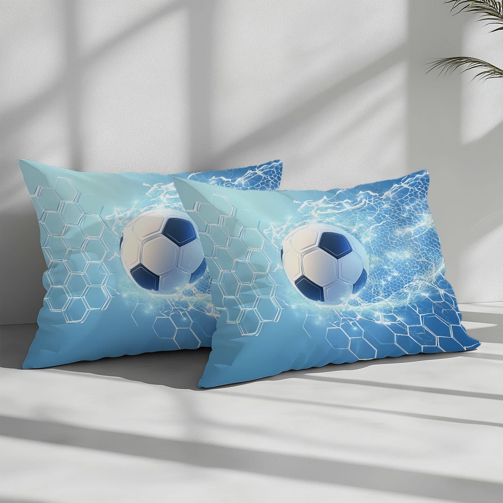 Sportowa poszwa na kołdrę piłka nożna dynamiczny zestaw pościeli z nadrukiem pojedynczym z zamkiem błyskawicznym poszwa 240 x 220 cm kołdra z mikrofibry z 2 poszewkami na poduszki niebieski niebieski