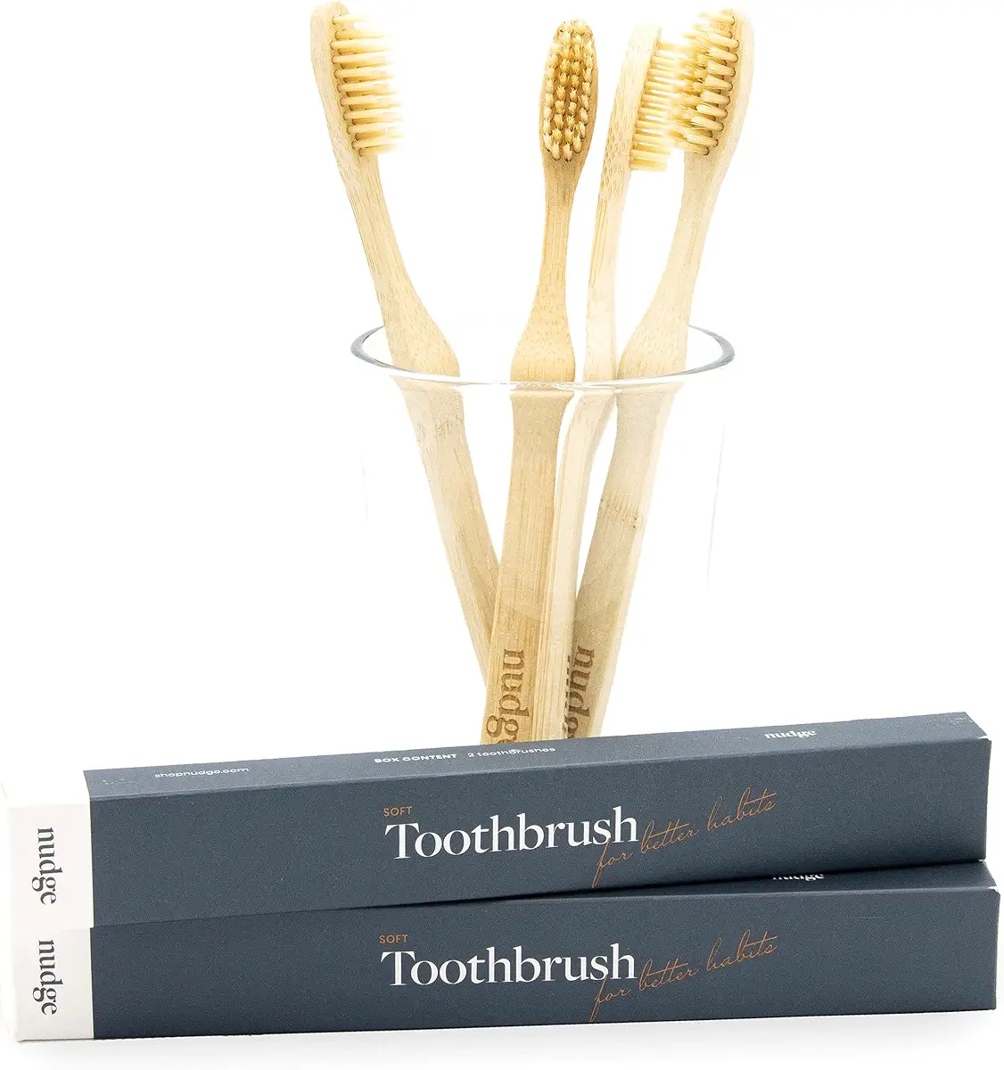 Nudge Natural Bamboo Toothbrushes with Bamboo Bristles, (Pack of 4) Soft Bristles Toothbrush, Biodegradable, Eco-Friendly, Sustainable Material, BPA Free