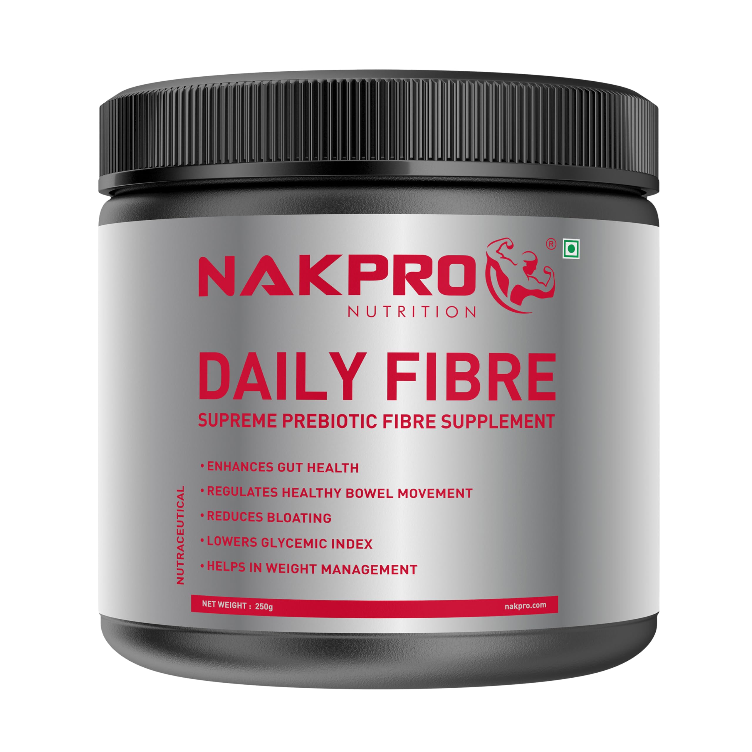 NAKPRO Daily Fibre Powder - Unflavoured, 250g (50 Servings) | Added Essential Vitamins & Minerals | Bloating, Constipation & Acidity Relief | Controls Blood Sugar levels & Weight Management | Isabgol Replacer