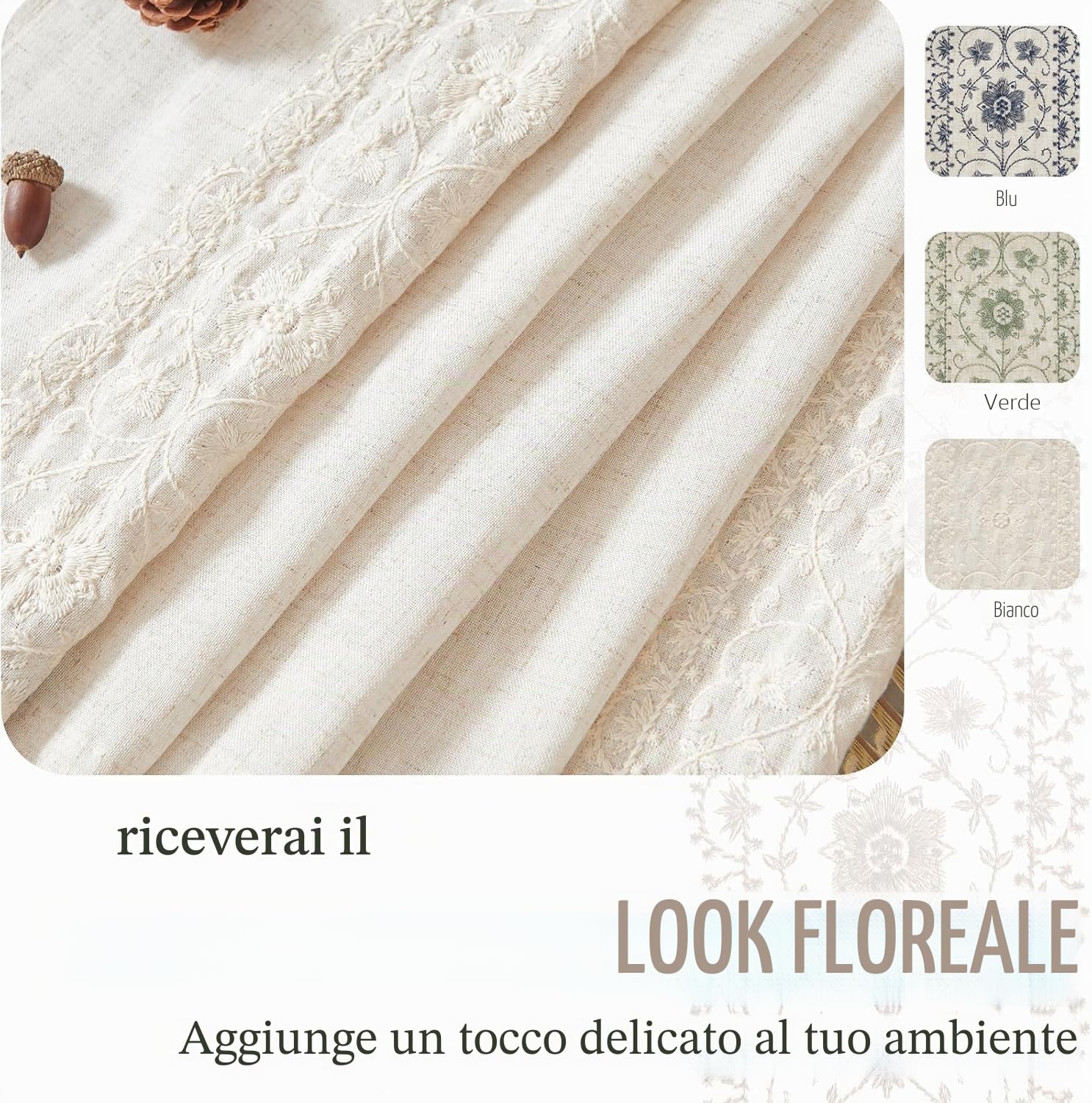 Vangao Tende per Interni in Misto Lino Beige Naturale Tenda Camera Da Letto Ricamata per Finestre Soggiorno Moderne 140 x 245 cm 2 pezzi in stile bohemien per casa Ufficio bambini cameretta