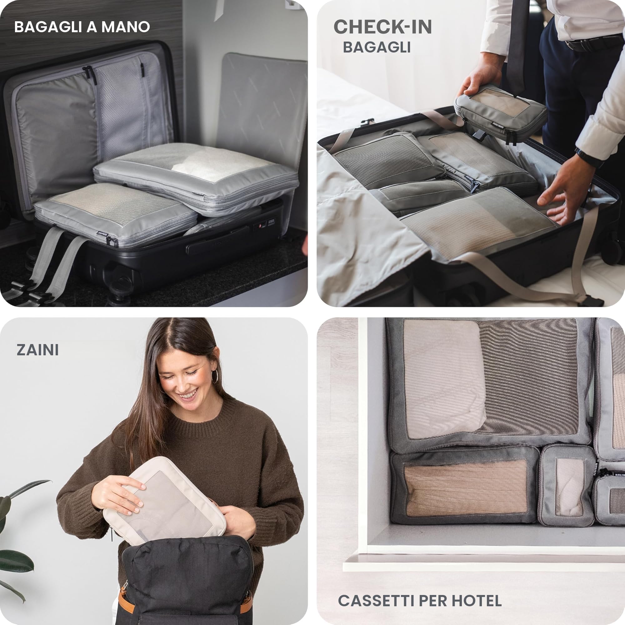 Aerotrunk Cubi da viaggio a compressione, organizer per bagagli, con doppia cerniera, per valigie (confezione da 4, nero)