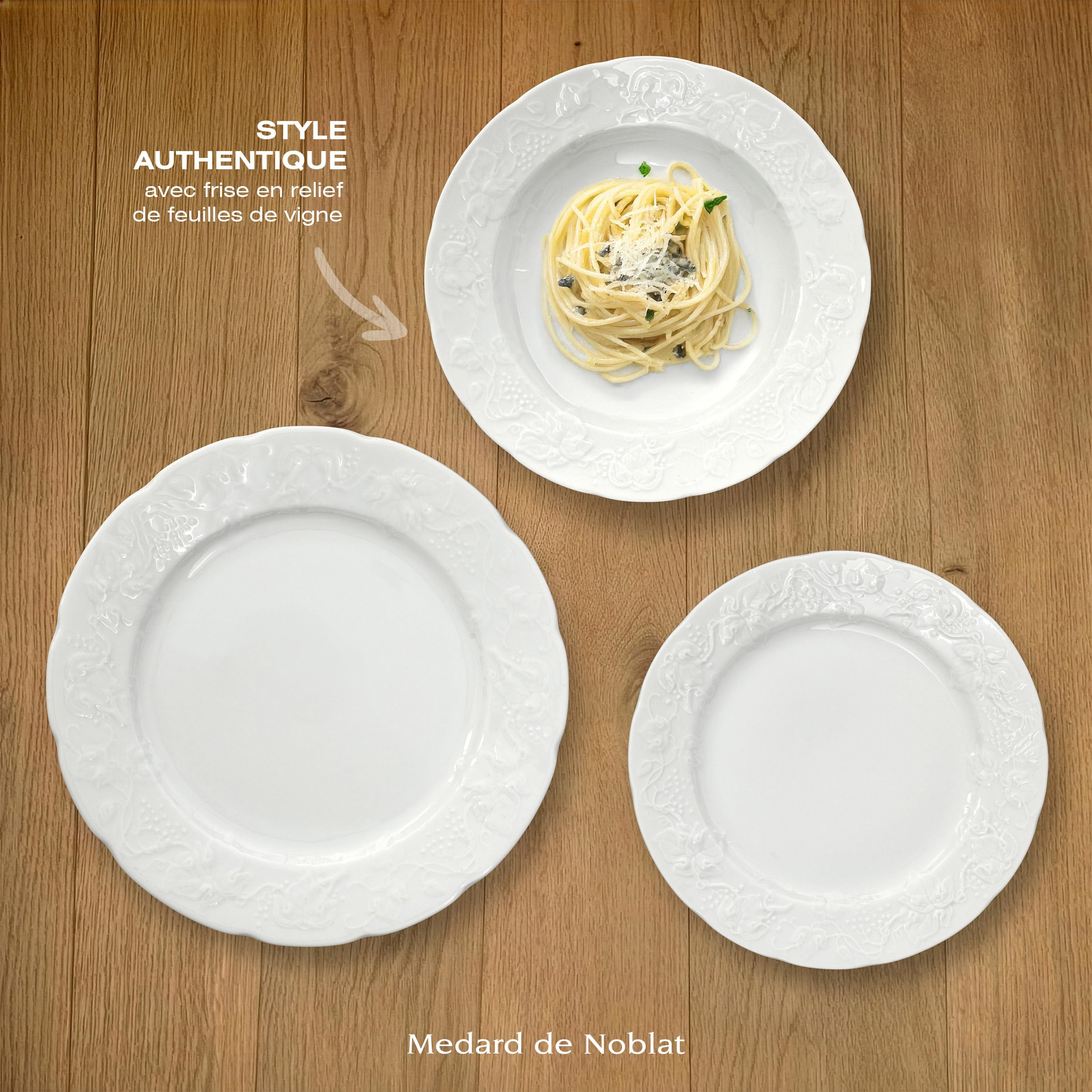 Médard de Noblat - Service vaisselle - Provence - Porcelaine - Lot de 18 assiettes - Blanc