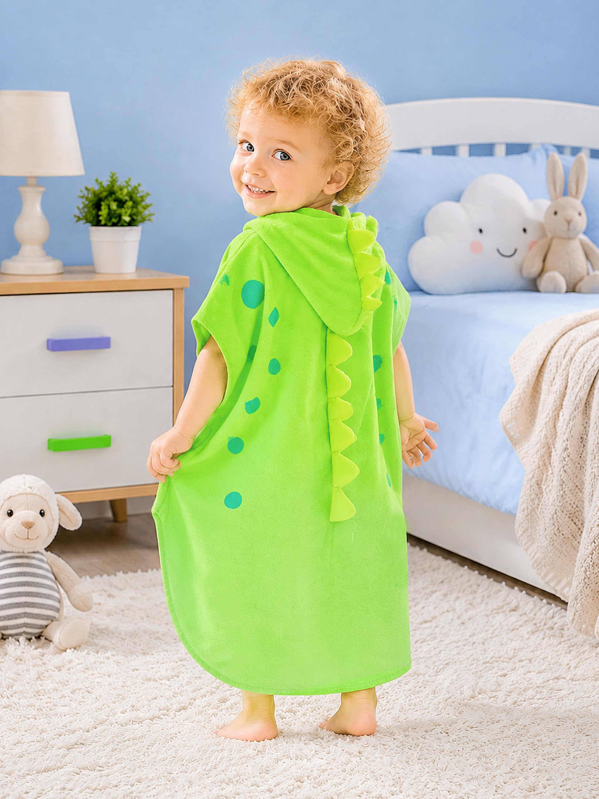 Toalla de baño para niños LOLANTA con capucha de dinosaurio para niños, toalla de playa, poncho de natación, suave, 100% algodón