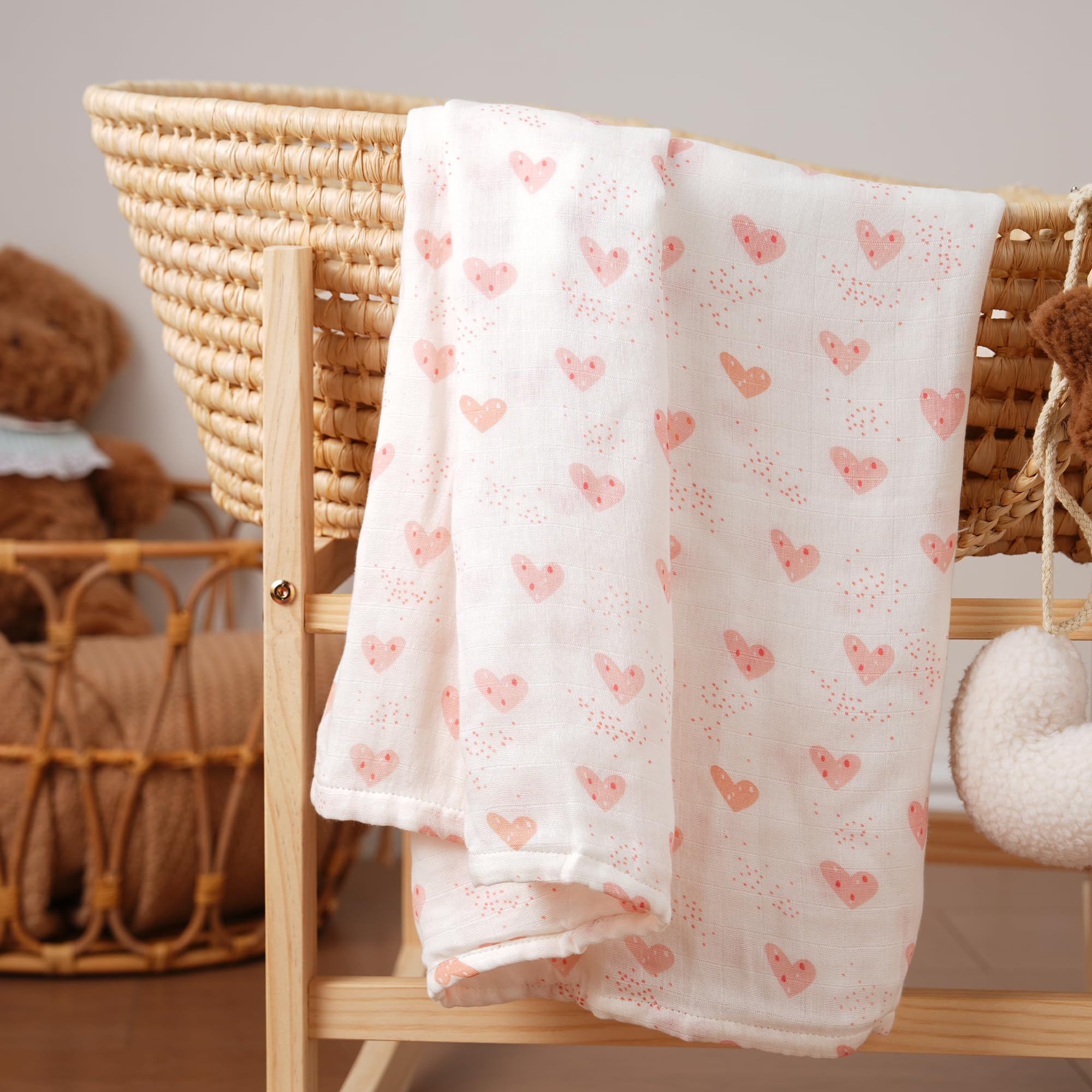 Yoofoss Couverture d’Emmaillotage pour Bébé Lot de 4 Langes de Gaze de Coton et Bambou 120x120 cm pour l’Emaillotage Couche Plaid Gigoteuse Couverture Serviette Bavoir