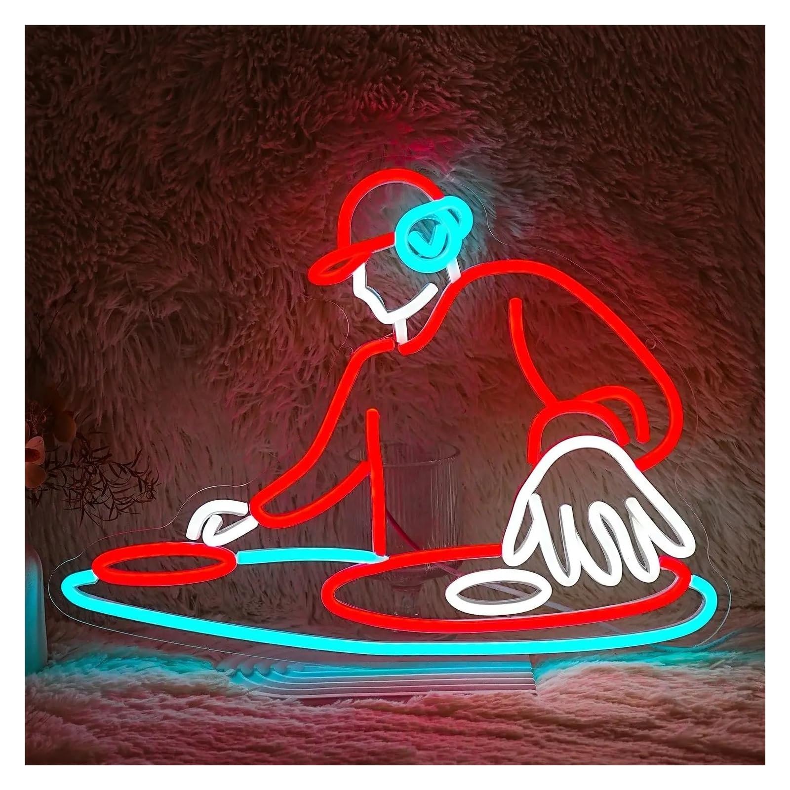 Wiszące neony artystyczne DJ Player Neon Sign Do Baru Klubu Muzyka Koncert Sypialnia Impreza 48cmx39cm/18.9inx15.35in