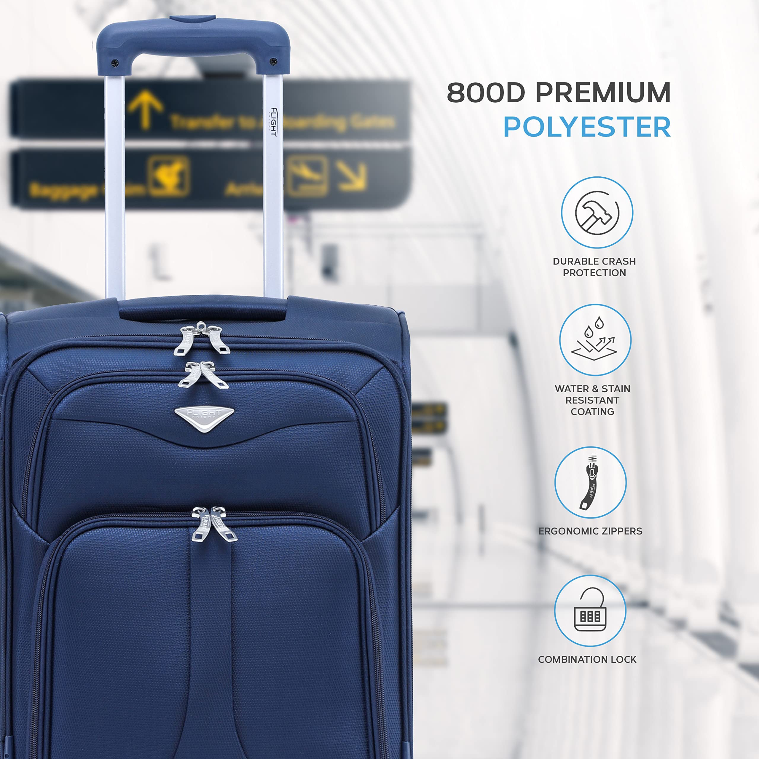 Flight Knight Set of 2 Lightweight 4 Wheel 800D Soft Case Suitcase Robust Anti Crack Cabin Carry On Hand Luggage Approved for Over 100 Airlines Including easyJet, BA & Many More!