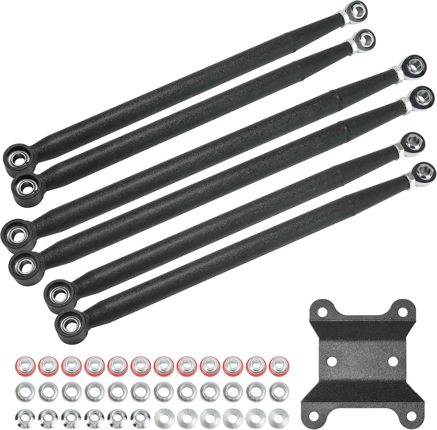 Heavy Duty Rear Radius Rods Set of 6 for 2017–2023 Can-Am Maverick X3 64" (X3 Turbo/Turbo R/RR/MAX), High Clearance Straight Radius Arms, Steel Stability Upgrade, Wrinkle Black Powder Coated