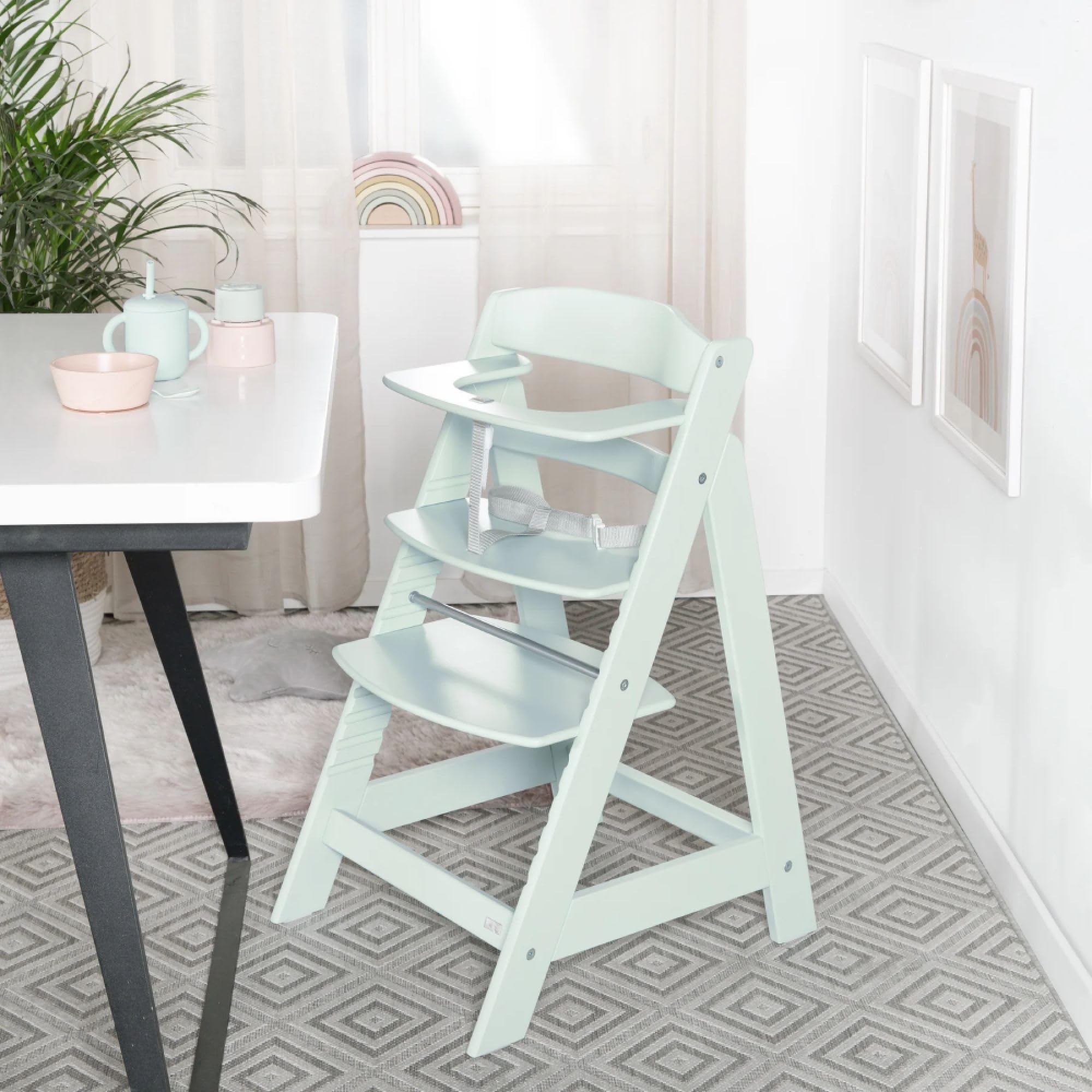 roba Babyhochstuhl Sit Up Flex - Mitwachsender Hochstuhl aus Holz - Verstellbarer Kinderhochstuhl mit Schrittgurt - ab 6 Monaten bis 70 kg - Mint