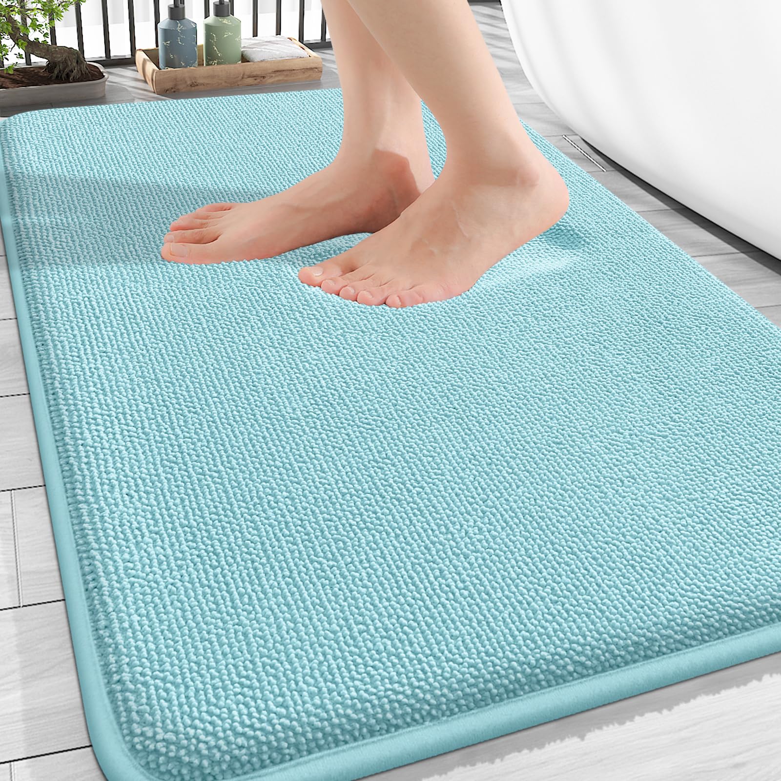 OLANLY Thick Memory Foam Bathroom Rugs 30x20, Absorbent Bath Mat, Sky Blue